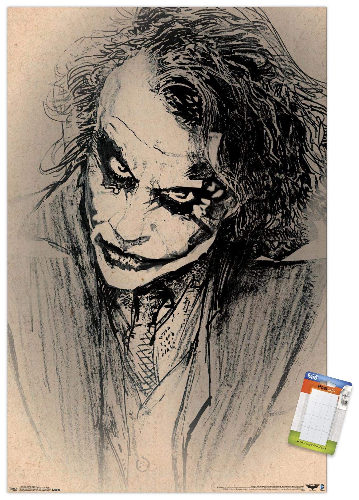 Trends International Dc Comics Movie-The Dark Knight-The Joker-Sketch Wall, 22.375'' X 34'', Premium Poster & Mount Bundle