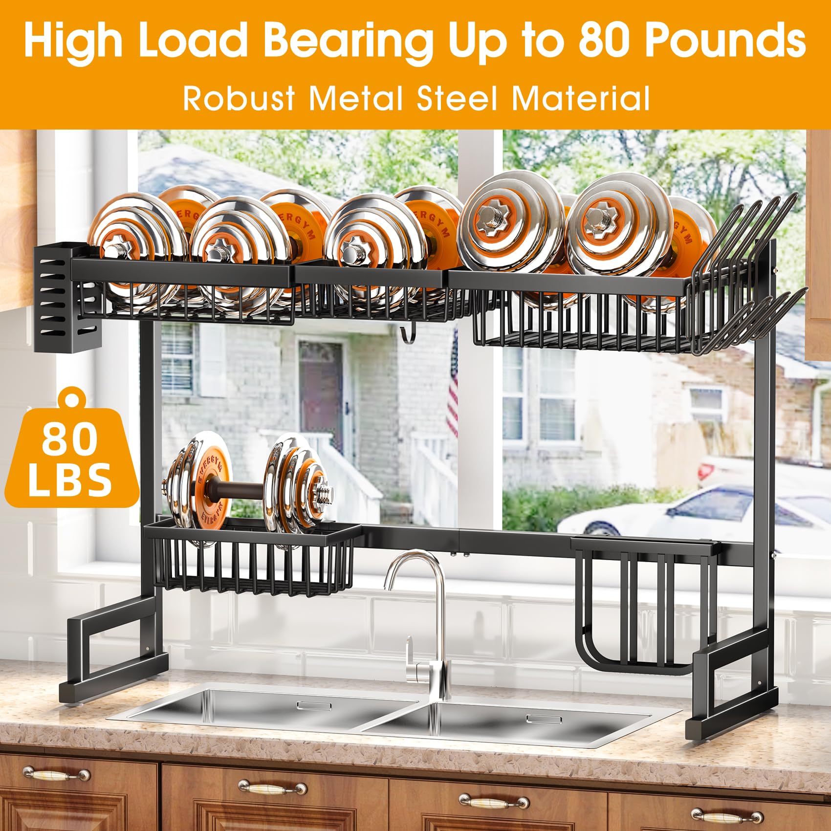 Over The Sink Dish Drying Rack, Adjustable (33.8'' To 41.5'') Large Dish Drainer Drying Rack For Kitchen Counter With Multiple B