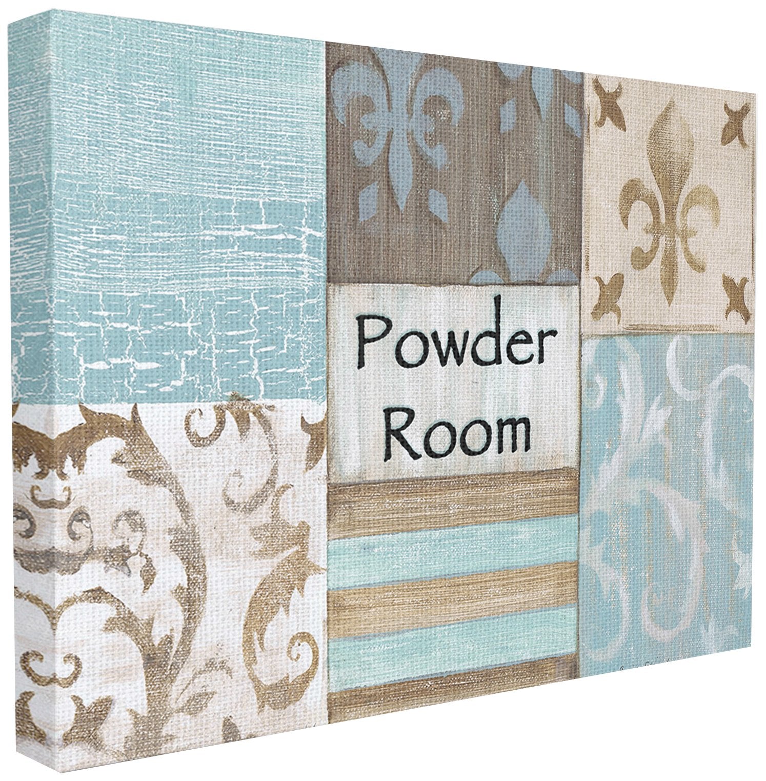 Stupell Industries Fleur De Lis Powder Room Blue, Brown And Beige Bathroom Canvas Wall Art, 16X20, Multi-Color,Wrp-930_Cn_16X20