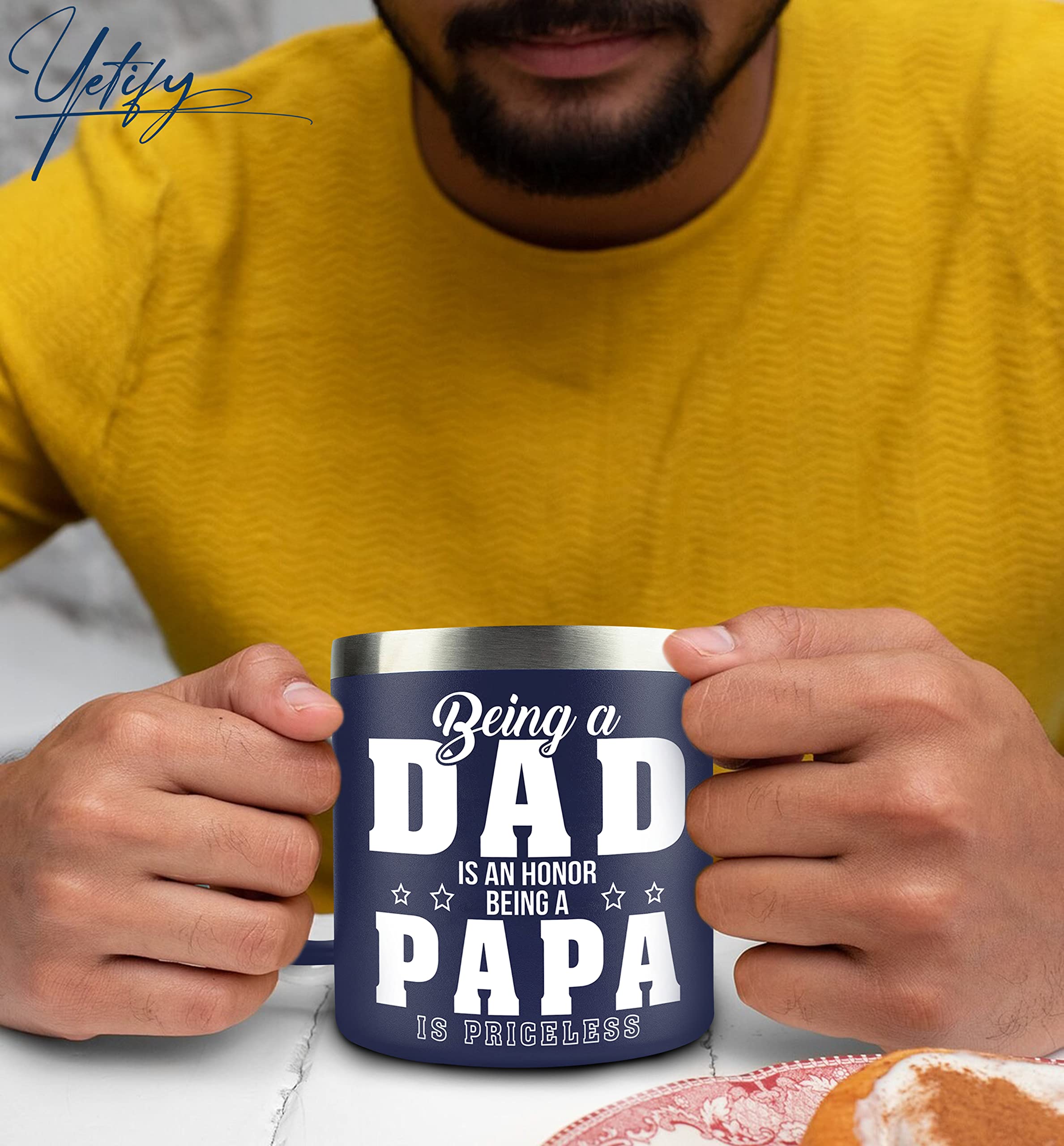 YETIFY Gifts for Papa, Dad from Daughter Son, Kids - Papa Mug for Christmas - Presents for Dad, Grandpa on Birthday - Insulated
