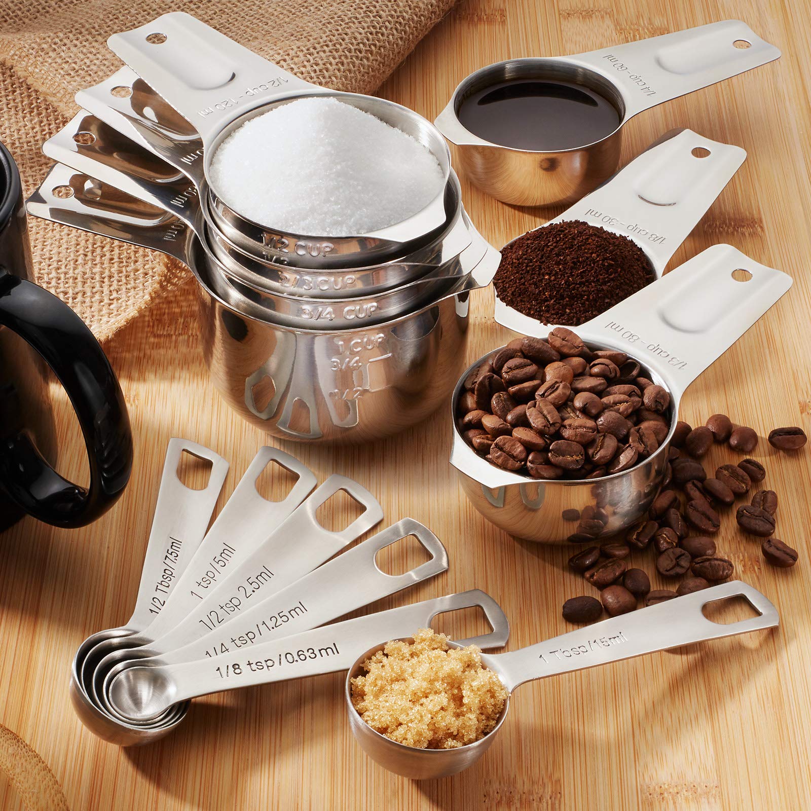 Last Confection 13Pc Stainless Steel Measuring Spoon & Cup Set - Kitchen Measurements For Dry Spices And Liquid Cooking & Baking
