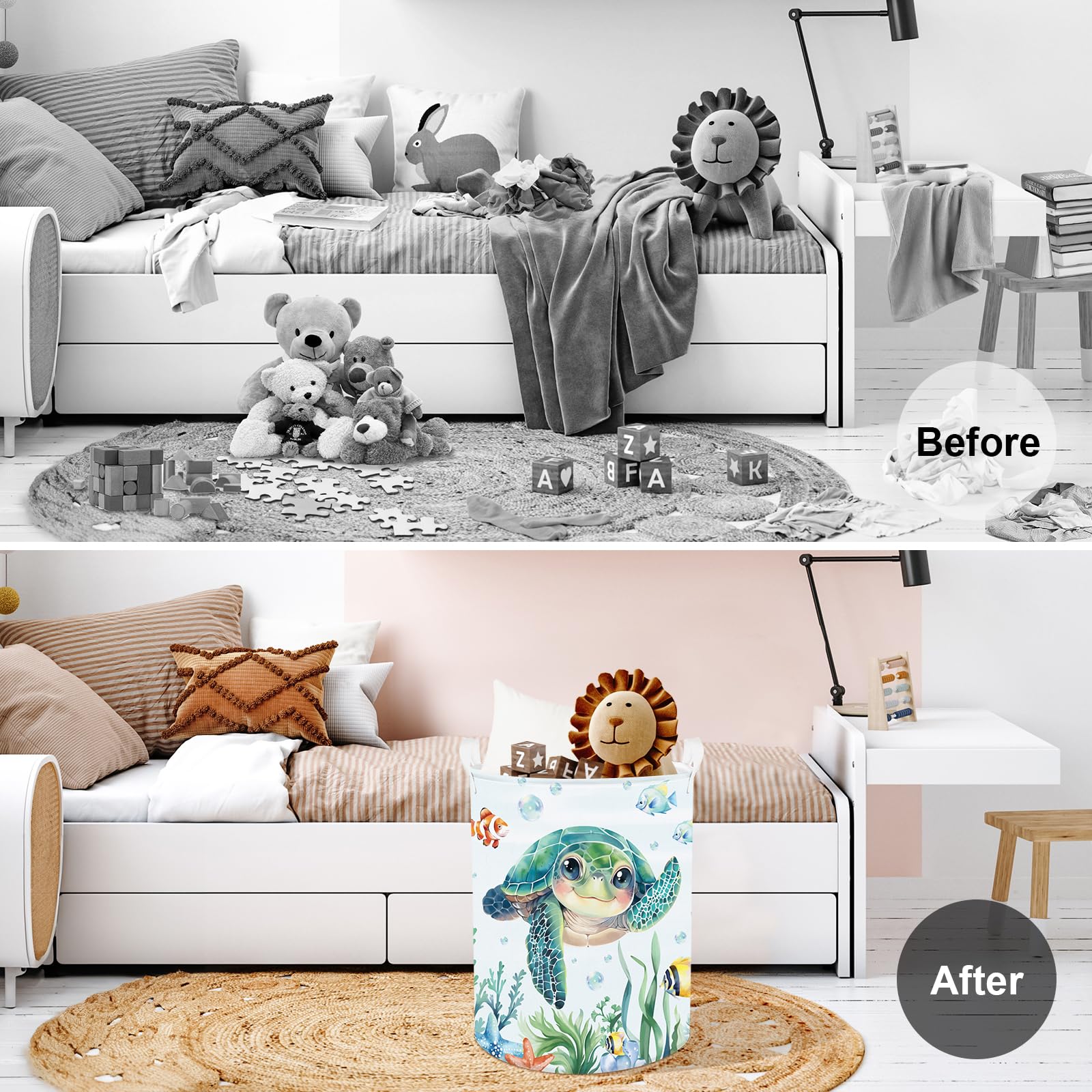 Clastyle Large Fish Sea Turtle Baby Basket Ocean Coral Seaweed Starfish Toy Book Shelf Basket Waterproof Pool Toy Beach Towel St