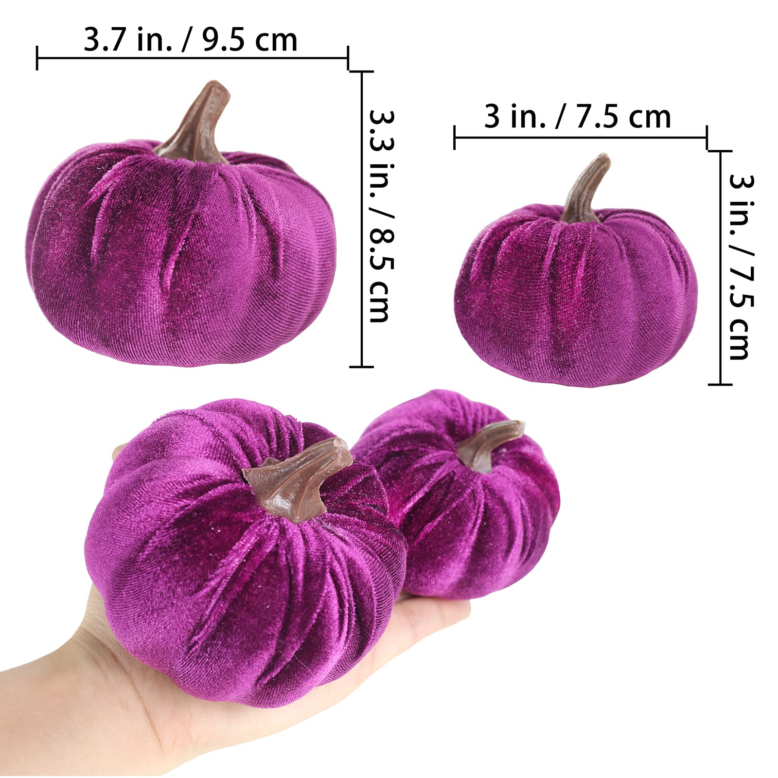 16 Pcs Assorted Small Faux Velvet Pumpkins Decorative Burgundy Red Purple Lilac Navy Blue Fabric Foam Pumpkins for Farmhouse Fal