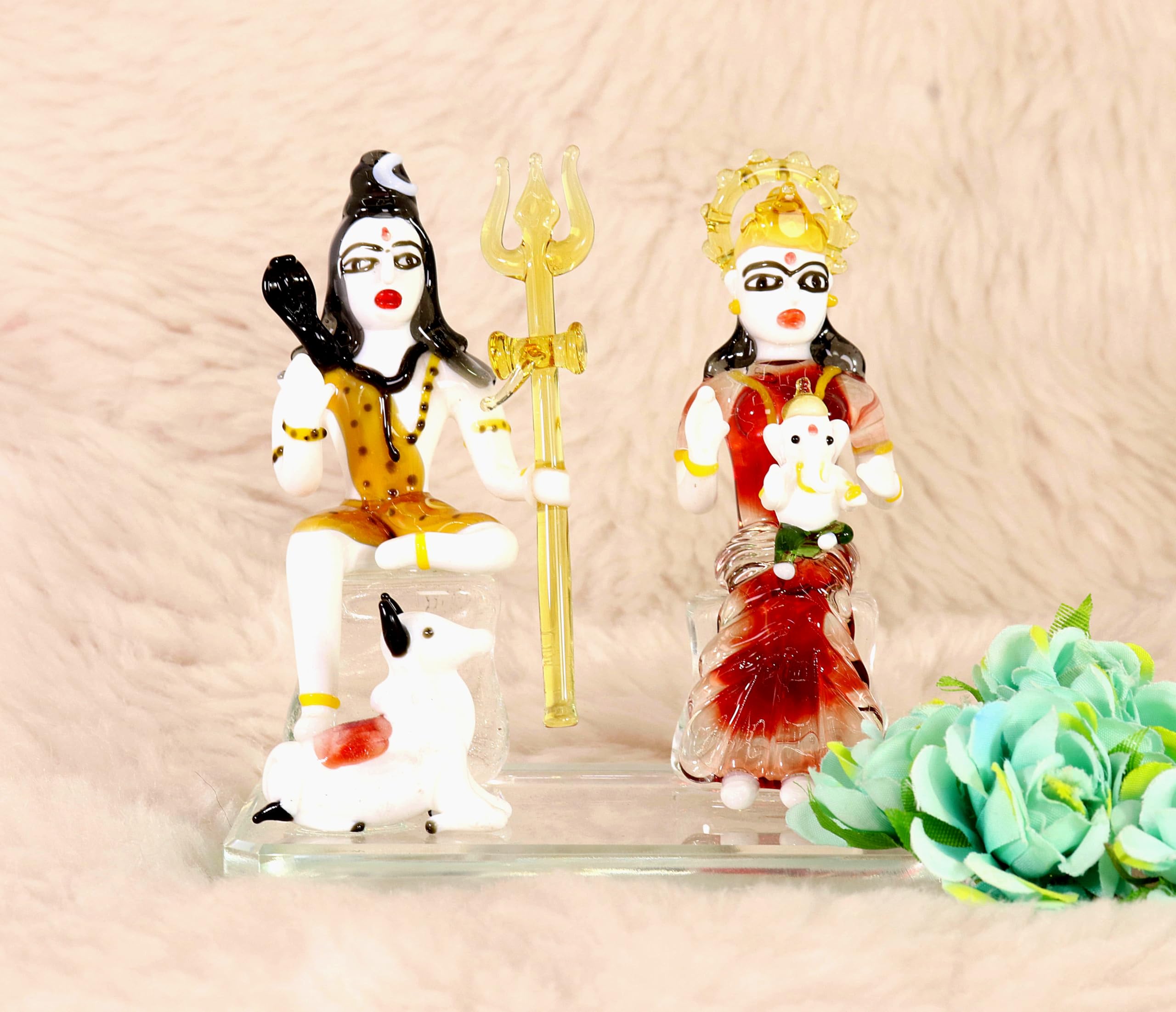 Nmii Glass Idol Lord Shiv Parivar Murti Shiv Ji For Home Pooja Room Office Living Room | Lord Shiv Ganesh Ji Parvati Mata Nandi 