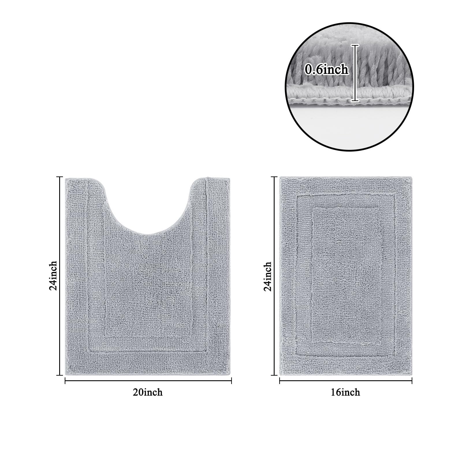 Shacos Bathroom Rugs Set Of 2 Pieces Small Bath Rugs With U Shape Toilet Rugs Set 16X24 + 20X24 Inch Soft Absorbent Bath Mats No
