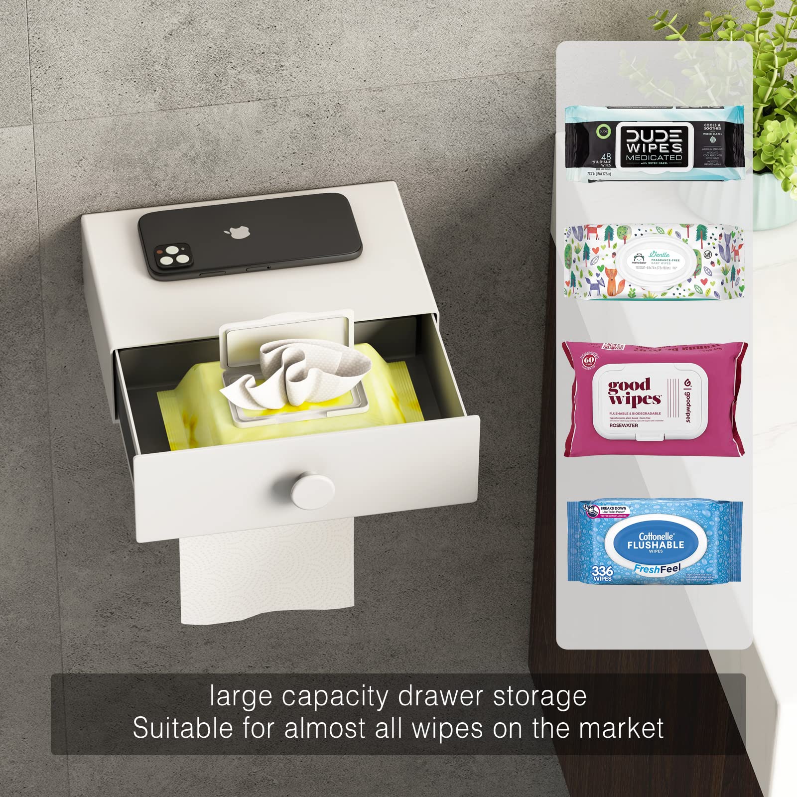Toilet Paper Holder with Shelf VOLDRA Toilet Paper Holder with Storage Wipes Dispenser for Bathroom Toilet Tissue Holder-White
