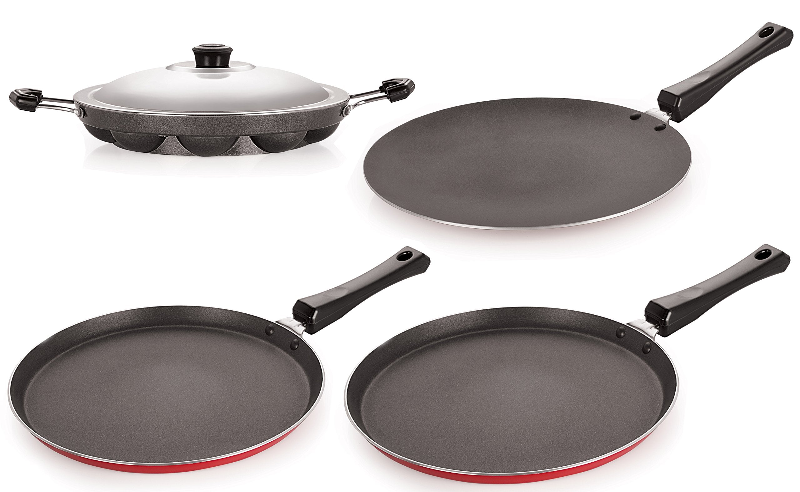 Nirlon NonStick Aluminium Cookware Set, 4Pieces, Red (26_Ft12_Ct_Ap_Ft10)