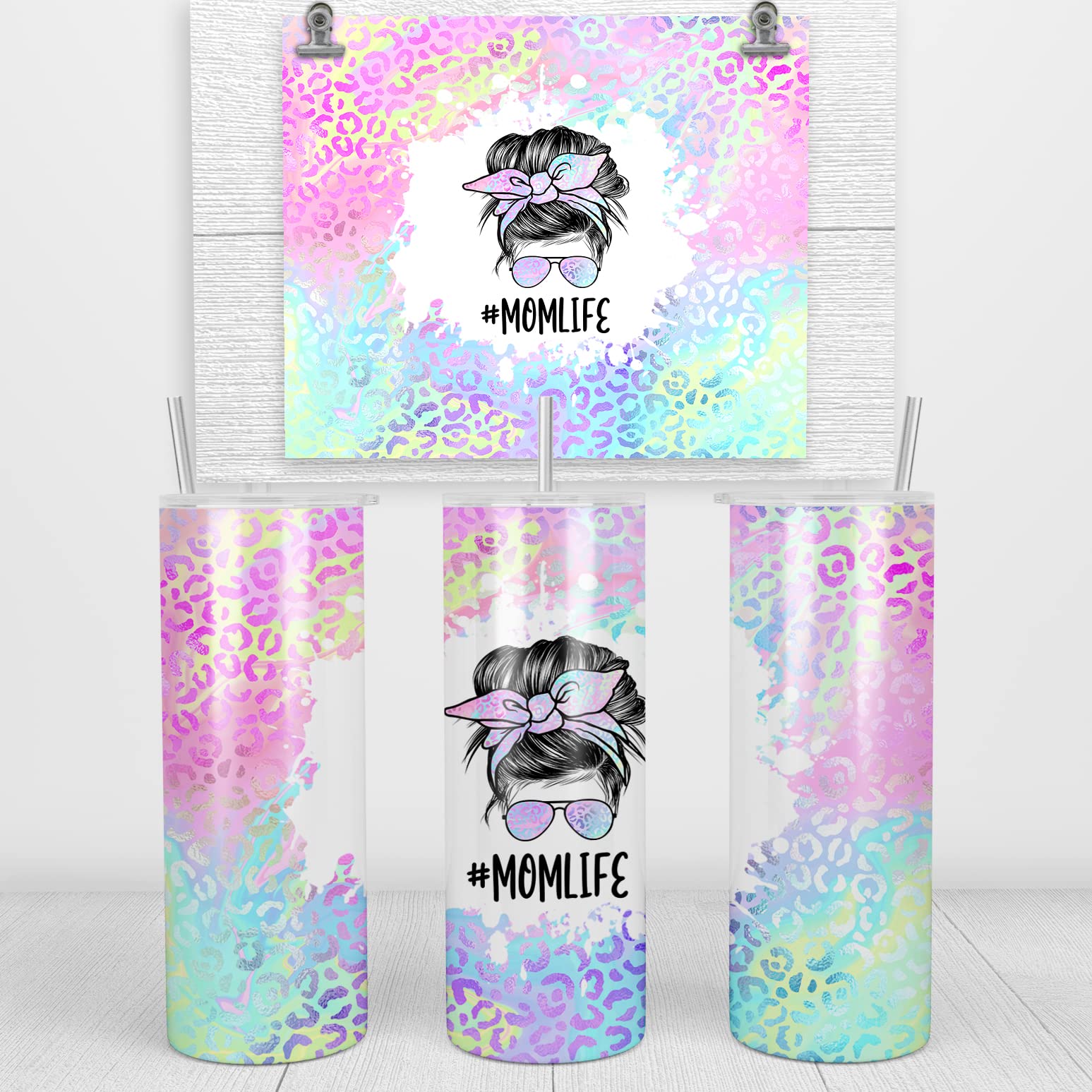 Younique Designs Iridescent Leopard Mom Coffee Tumbler With Straw And Lid, 20 Oz, Insulated Stainless Steel Skinny Tumbler For W