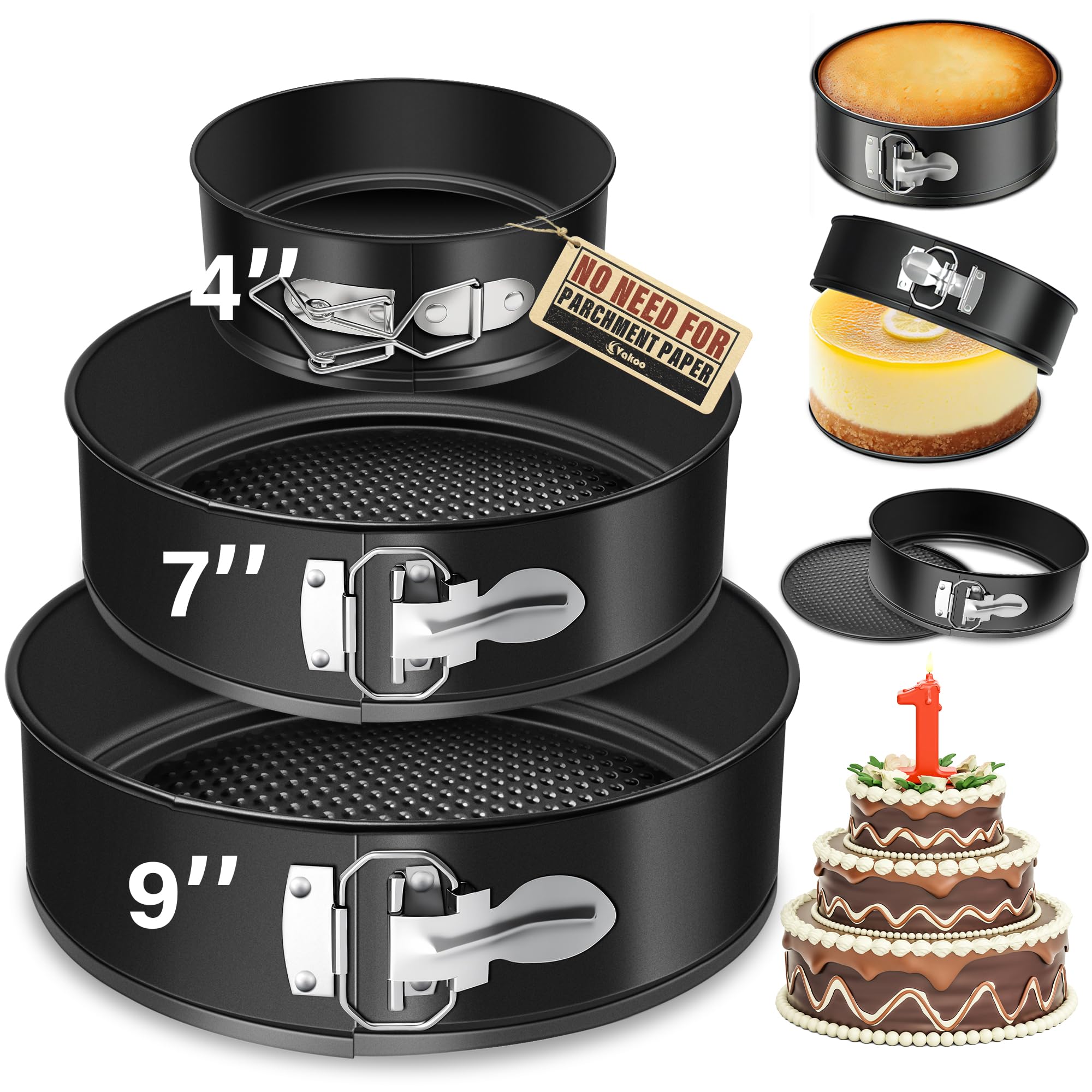 Vakoo Springform Pan Set, Removable Bottom for Easy Release, 4/7/9 Inch