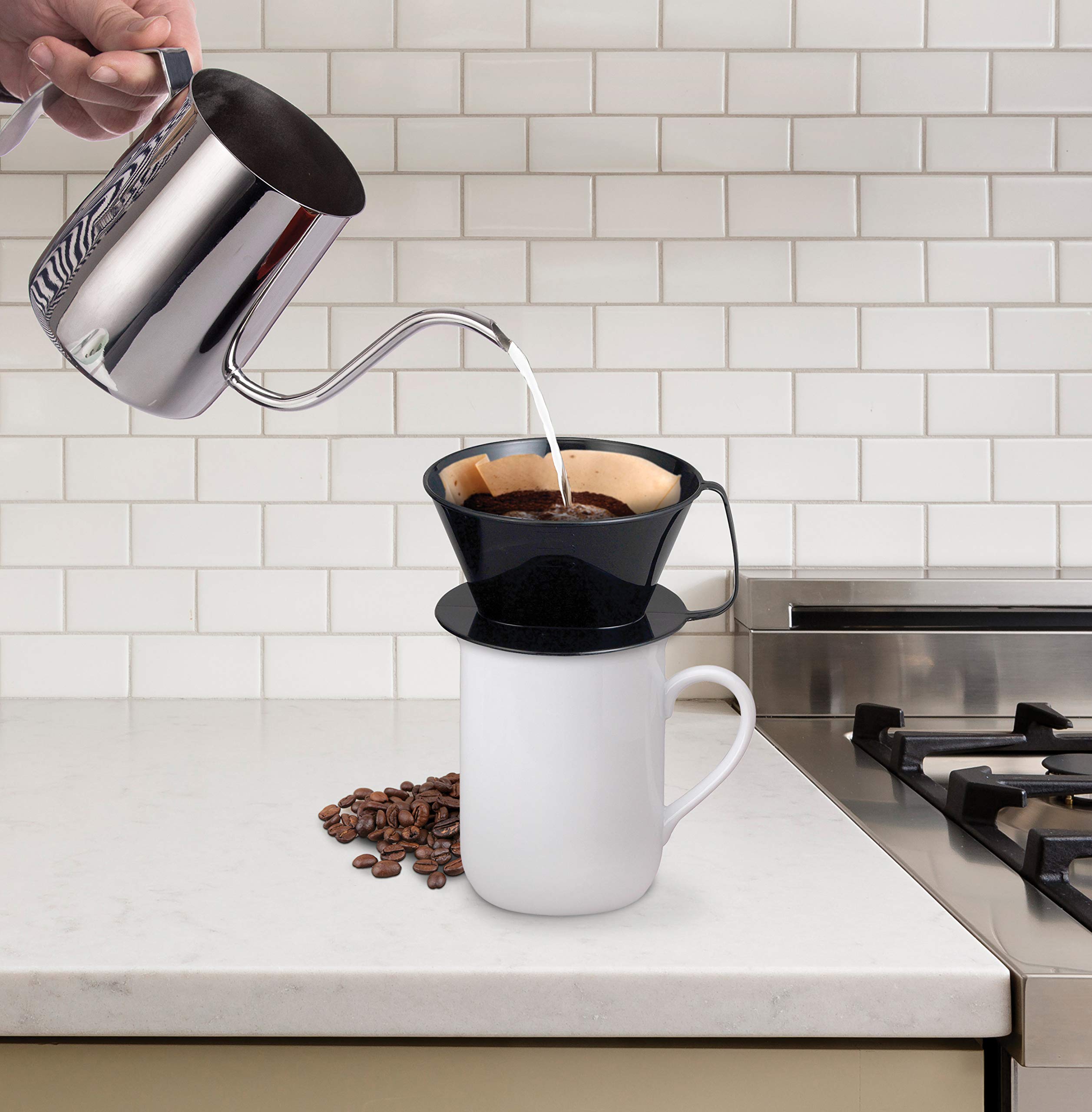 Fino Pour-Over Coffee Brewing Filter Cone, Number 4-Size, Black, Brews 8 To 12-Cups
