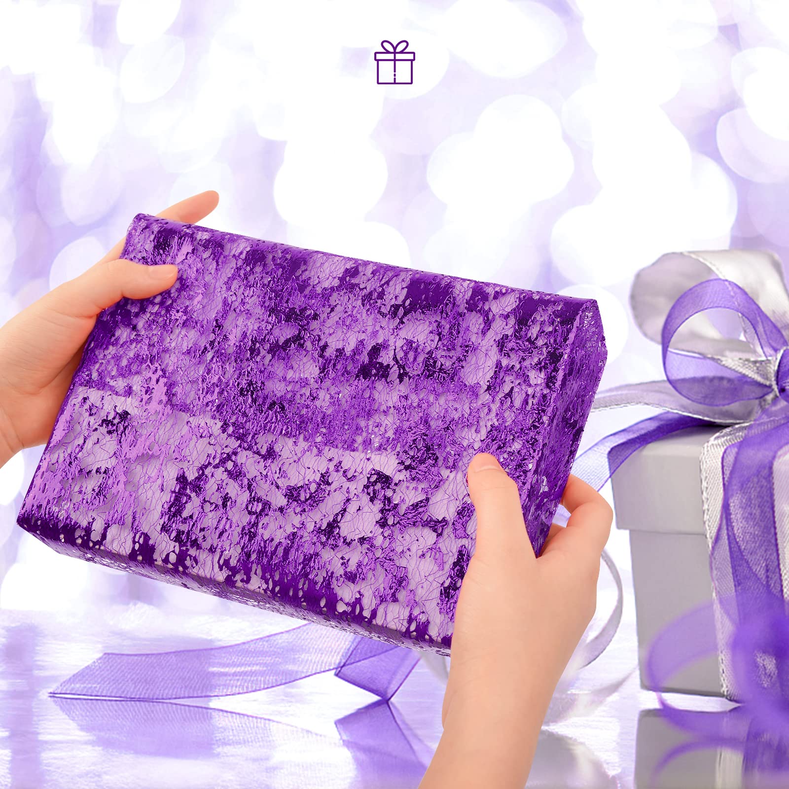 Tiosggd Purple Table Runner 11 Inch X 16 Feet, Metallic Sequin Glitter Foil Mesh Table Runners Roll, Centerpiece Table Decoratio