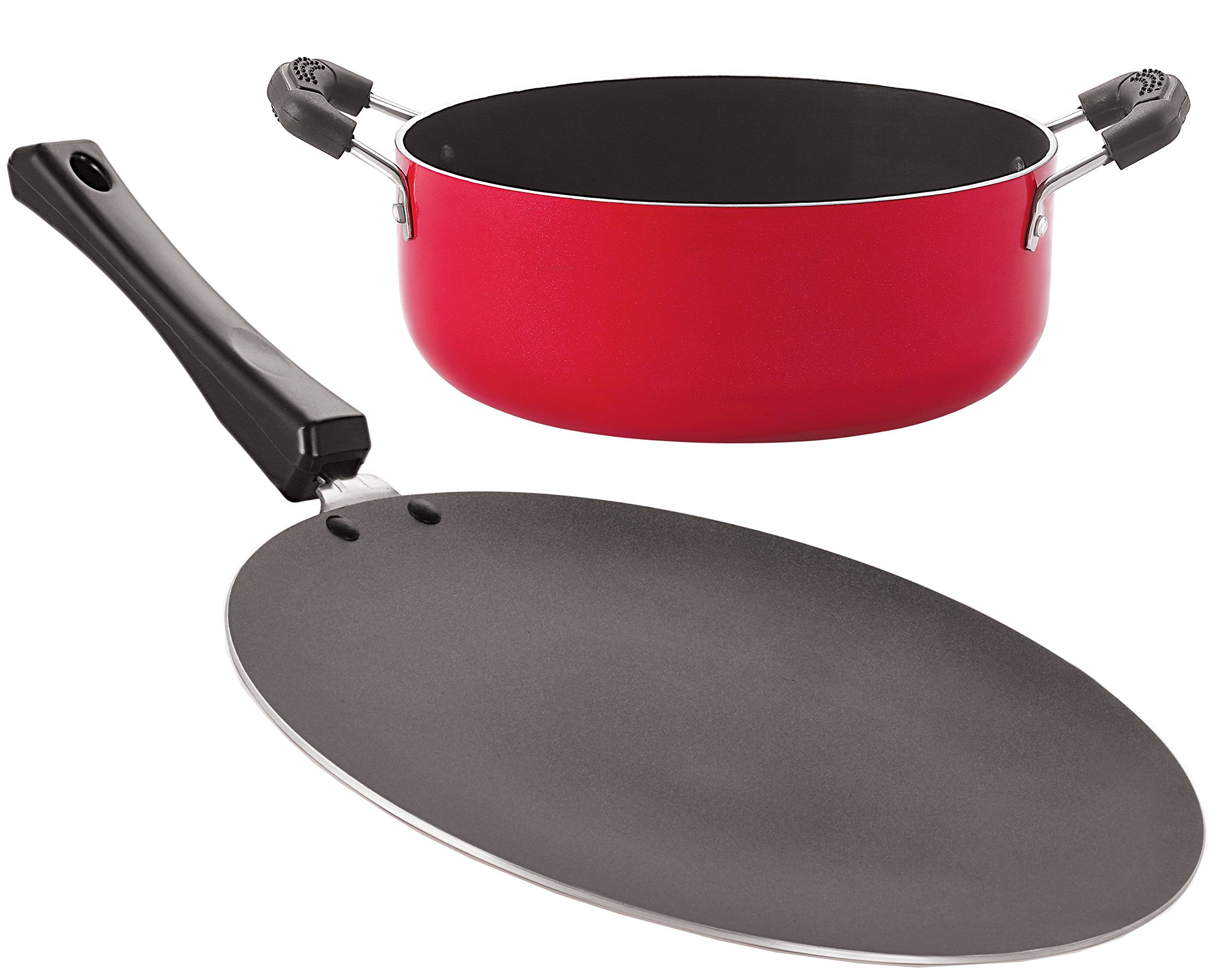 Nirlon NonStick Aluminium Gas Stovetop Compatible Concave Tawa And Casserole Combo Cookware