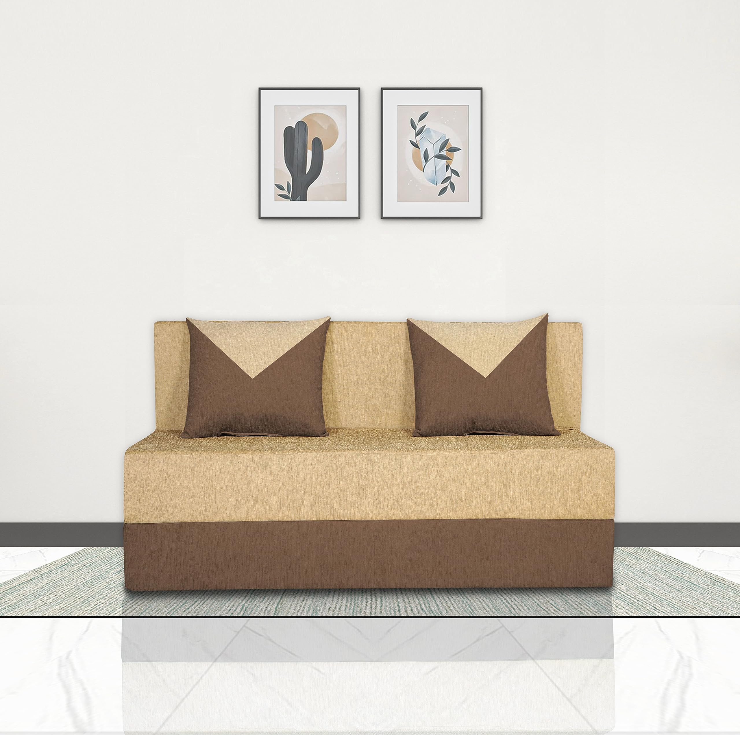 Adorn India Foam Easy Boom 2 Seater Sofa Cum Bed 4 X 6 (Brown & Beige) (1 Year Warranty)