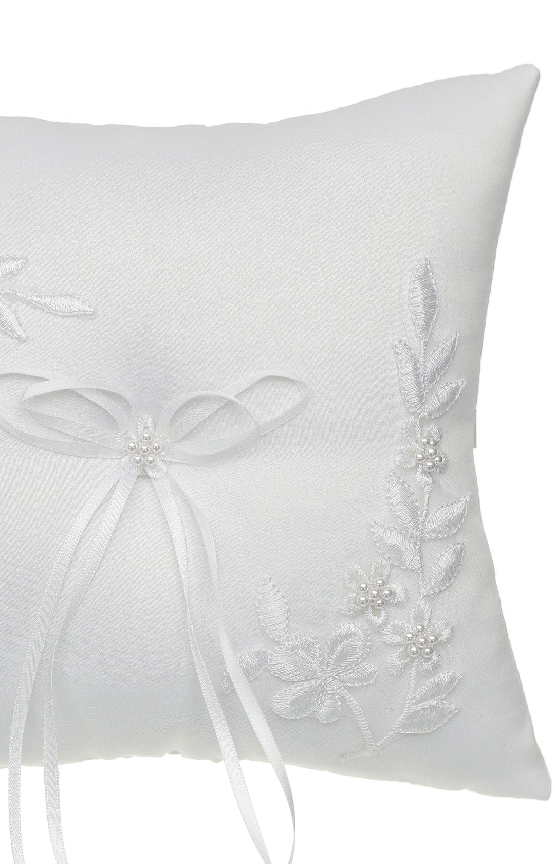 SAMKY Venus Jewelry Pearl Embroided Flower Leaves Wedding Ring Bearer Pillow 7 Inch x 7 Inch - White RP010W
