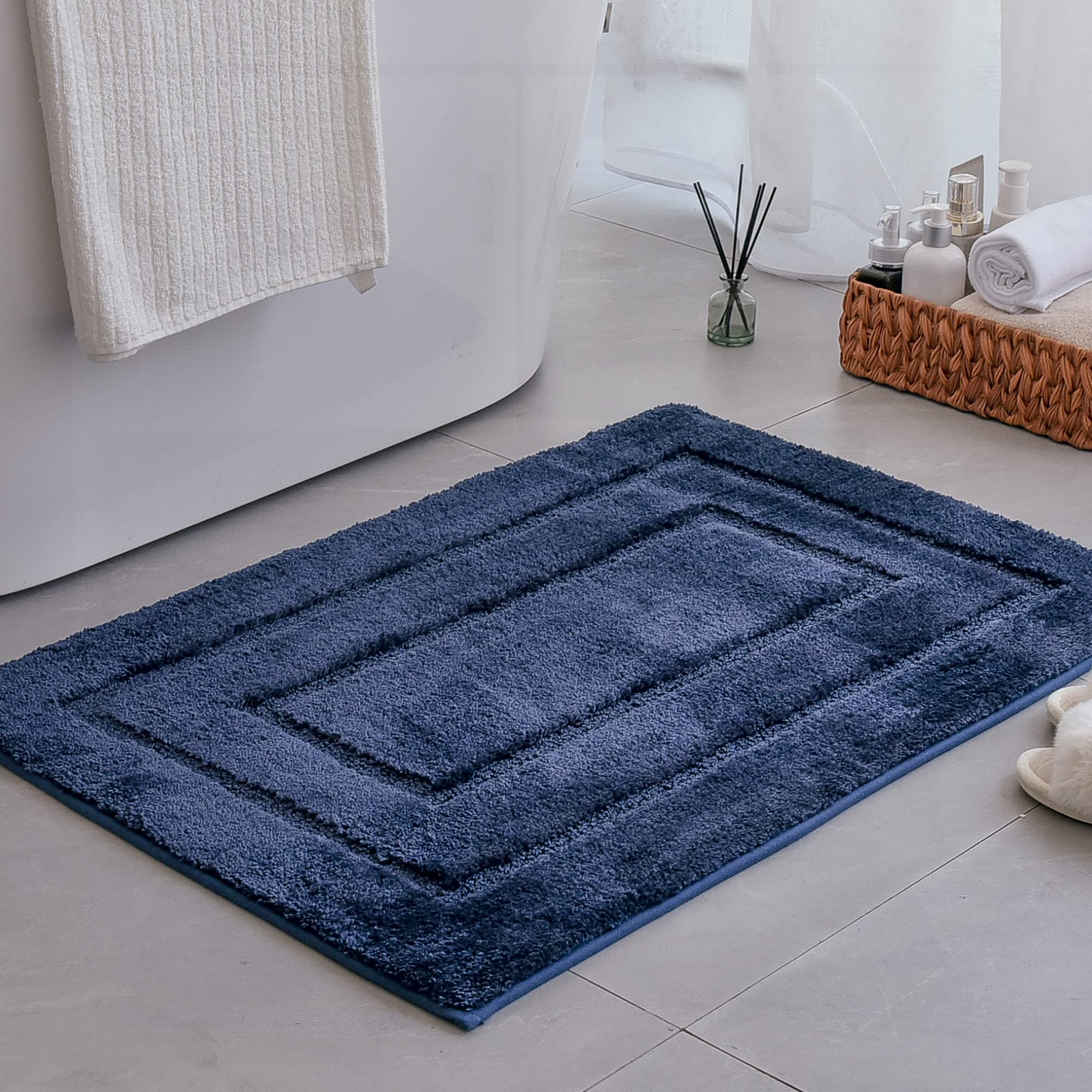 Granny Says Navy Bathroom Rugs, Bath Mats For Bathroom Non-Slip, Super Soft And Water Absorbent, Microfiber Bath Rugs Washable,