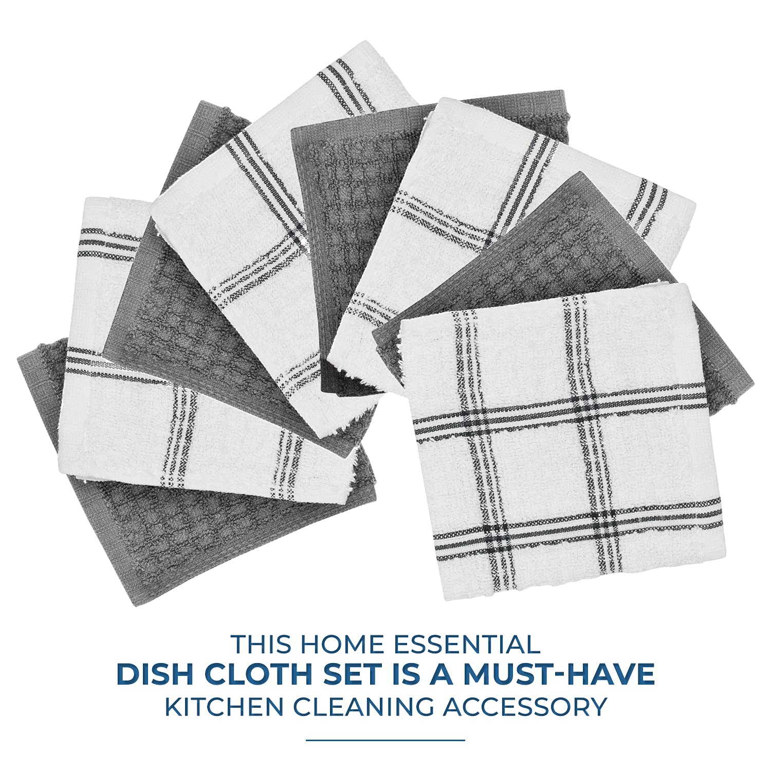 Dan River Kitchen Wash Cloths For Dishes - Pack Of 8, 12X12 Inches - Super Soft, Highly Absorbent, Quick Dry, Smell Free Rags- K