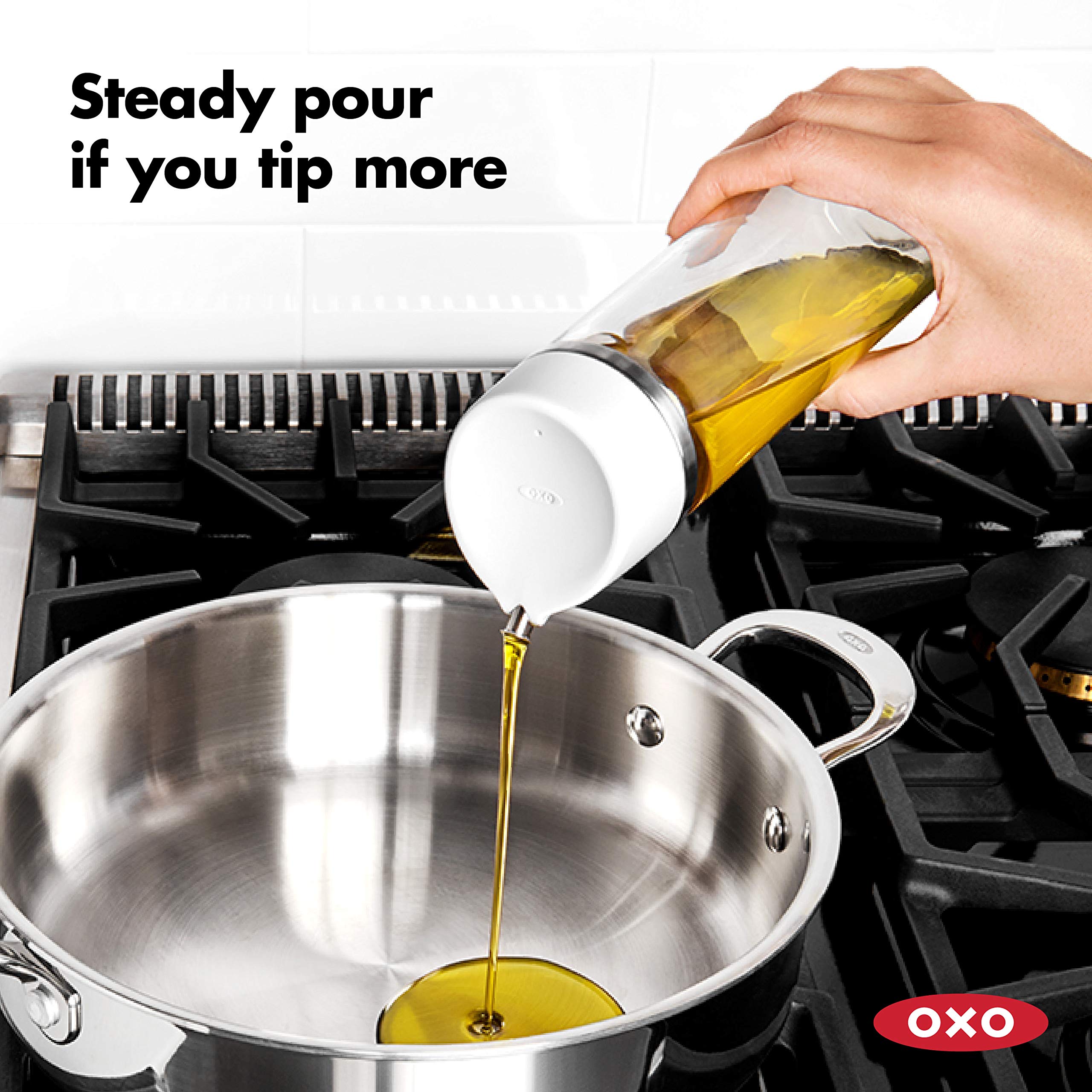 Oxo Good Grips Precision Pour Glass Dispenser Set, 2 Piece Oil & Vinegar Set, Clear, White