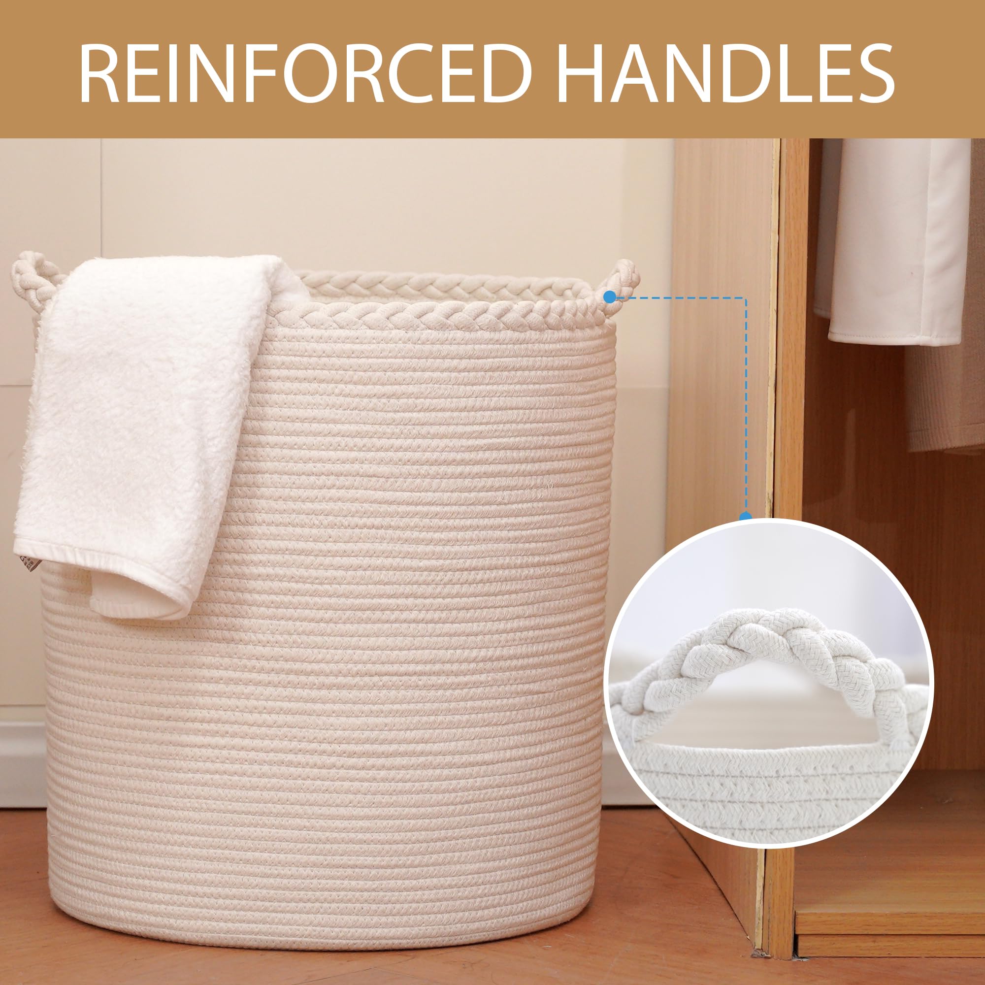 Homlikelan 90L Oversize Woven Laundry Basket,Cotton Tall Laundry Hamper For Blankets,Clothes,Pillows,Toys,Shoes Large Laundry Bi