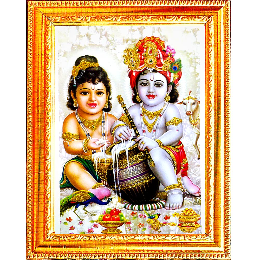 Suninow Krishna Balram Photo | God Goddess Religious Framed Painting For Wall And Pooja/Hindu Bhagwan Devi Devta Photo Frame/God