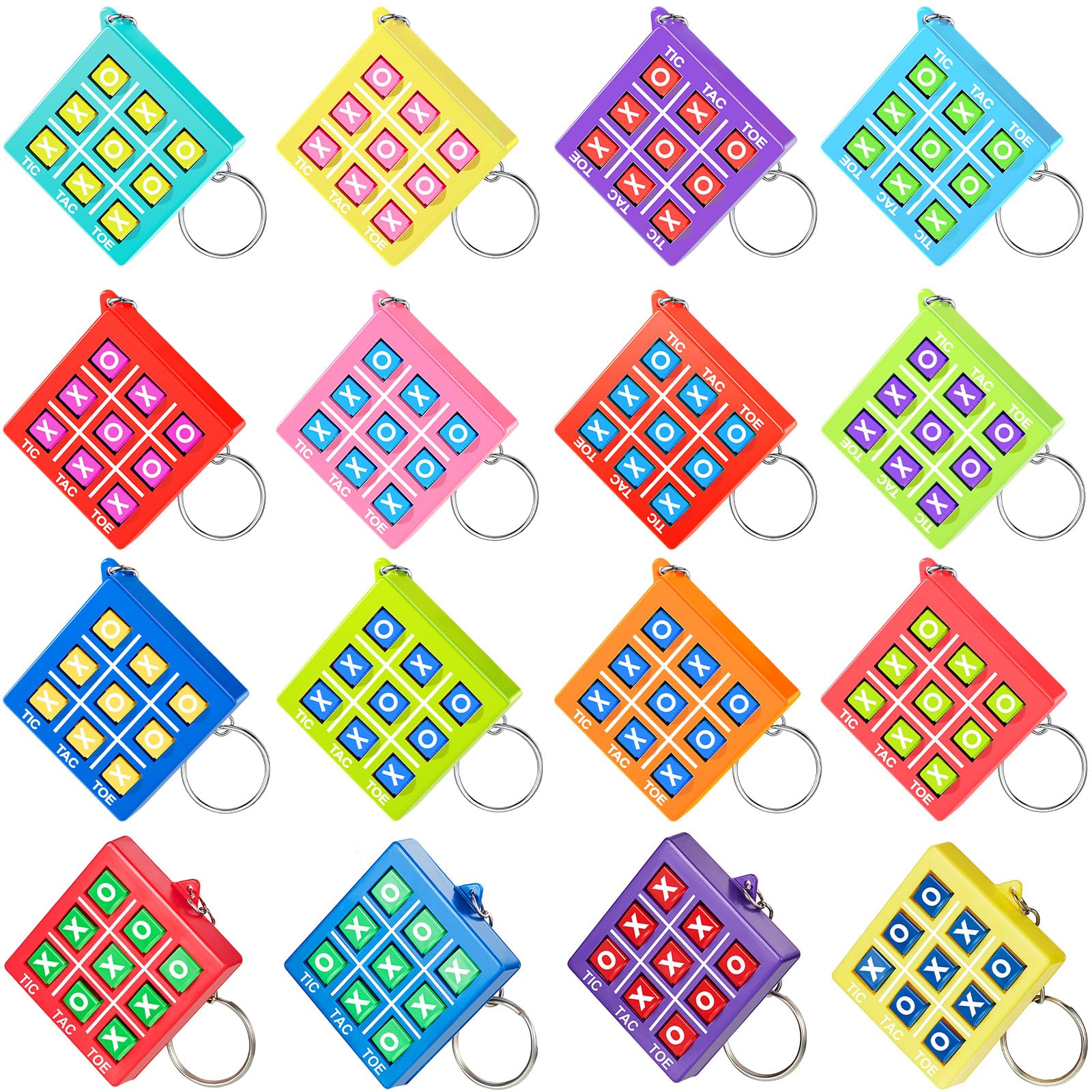 Hicarer Tic Tac Toe Keychain for Kids Ages 8-12 Party Favors Plastic Keyholders Game for Goodie Bags Mini Backpack Valentines Bi