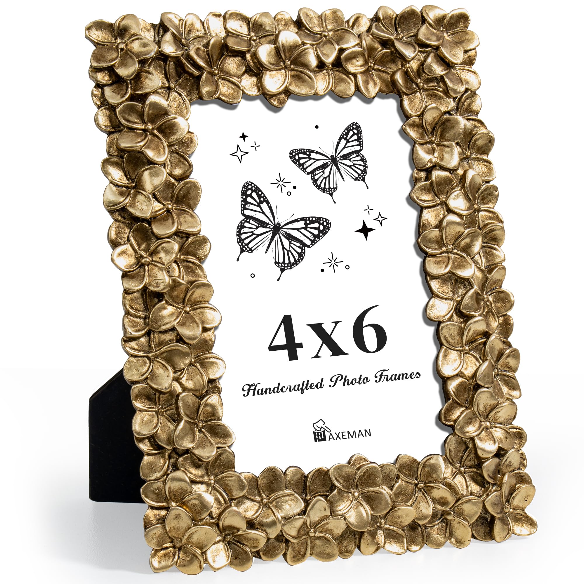 Axeman 5x7 Vintage Picture Frame, Flower Textured Hand-Crafted Resin Photo Frame with HD-Tempered Glass for Tabletop & Wall Disp