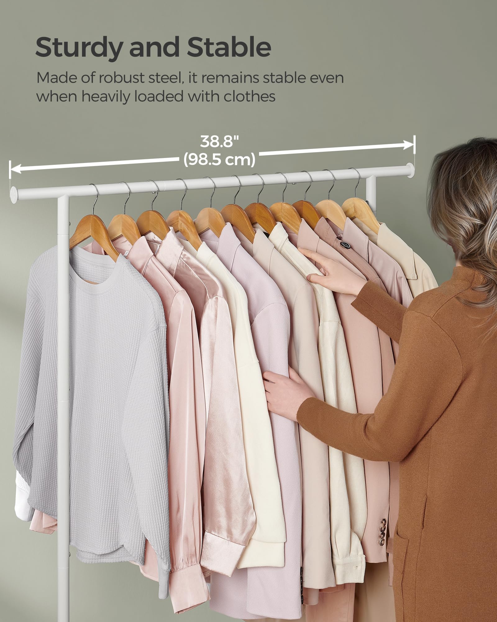 Songmics Clothes Rack With Wheels, Clothing Rack For Hanging Clothes, 38.8 Inches Metal Garment Rack With Shelf, Loads Up To 110