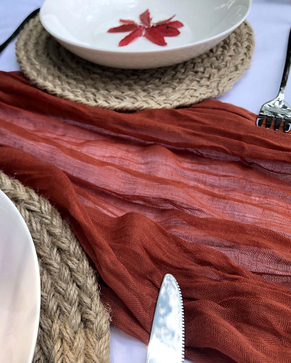 Fusenyuan 5Pcs Terracotta Cheesecloth Table Runner 10Ft For Boho Wedding Farmhouse Party Rustic Gauze Table Runner 120'' X 35''