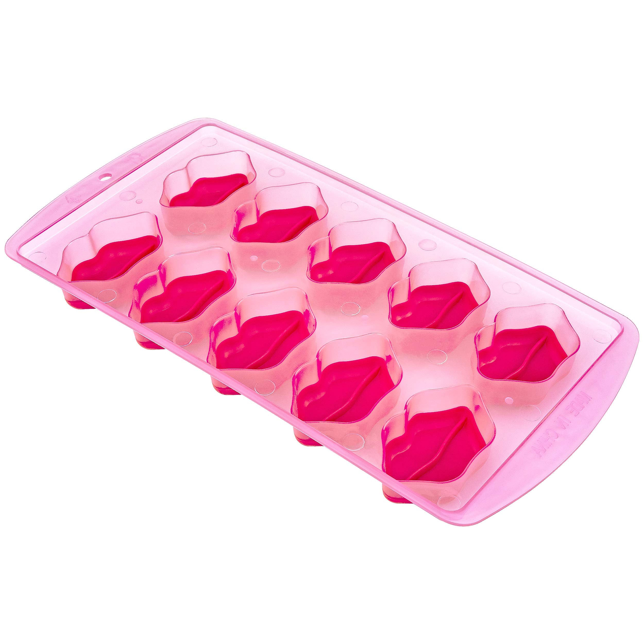 Fairly Odd Novelties Kisses Lips Shape 10 Ice Cube Tray Mold Pink Novelty Gag Gift, One Size