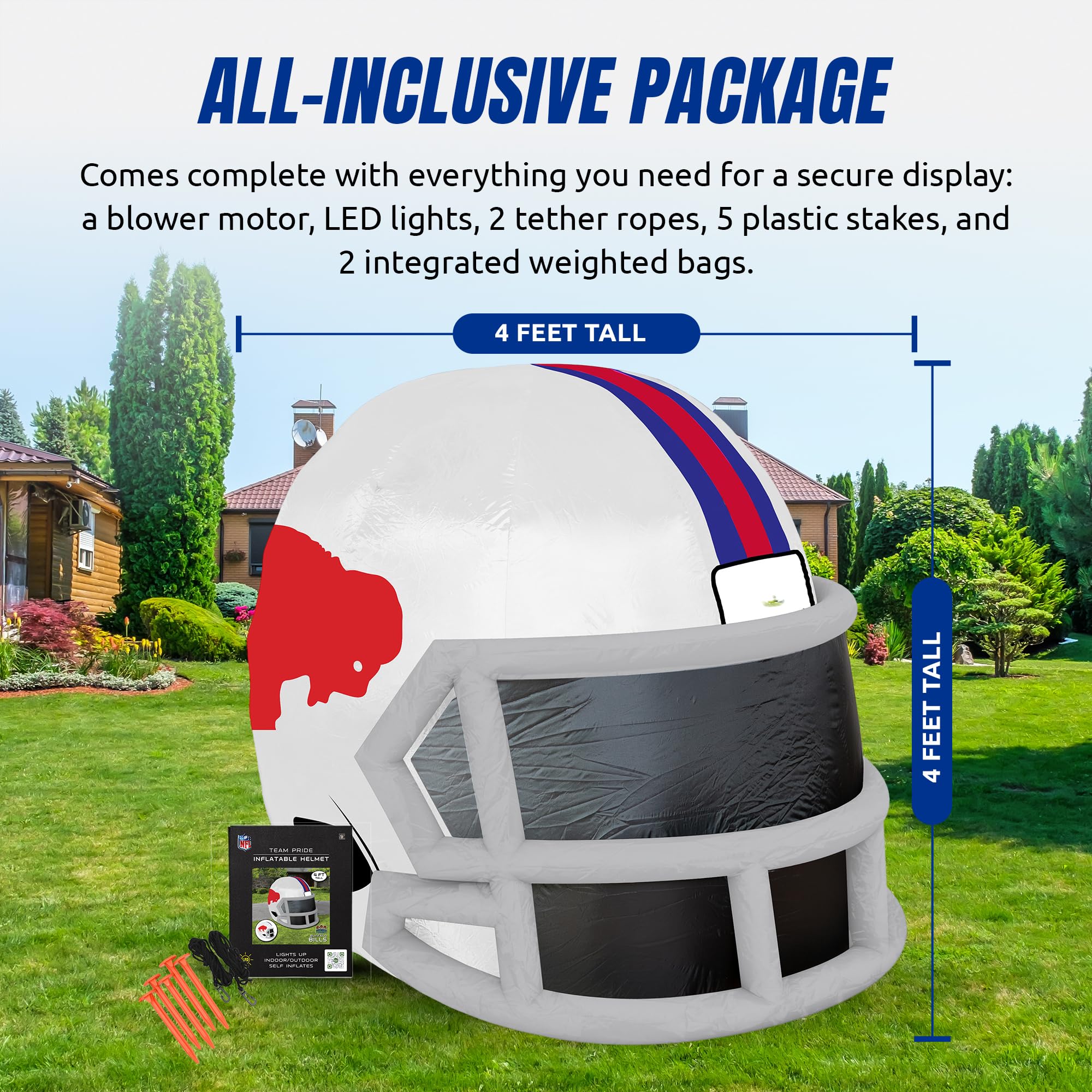 Sporticulture NFL Buffalo Bills 4ft Inflatable Retro Helmet with LED Lights & Built-in Blower - Merchandise Decor Ideal for Lawn