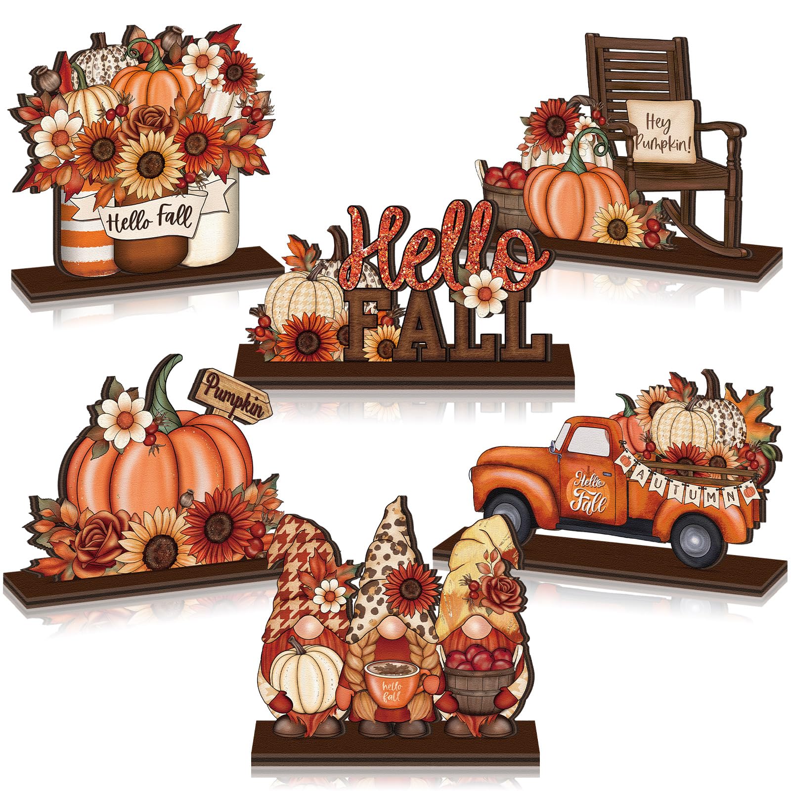 Yuntau 6 Pcs Thanksgiving Wooden Table Decorations Autumn Wood Tabletop Sign Centerpiece Rustic Decorations for Office Desk Farm