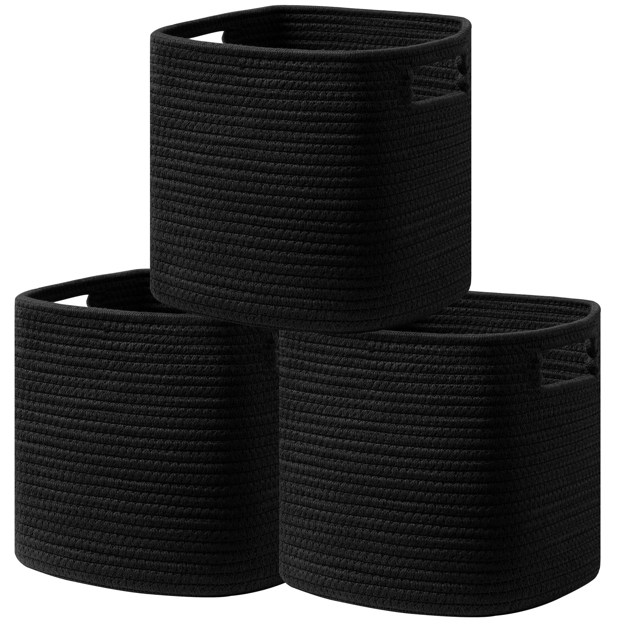 Ubbcare Set Of 3 Cotton Rope Basket 13 X 13 X 13 Inches, Woven Storage Baskets For Shelves, Organizing With Handles, Cube Storag