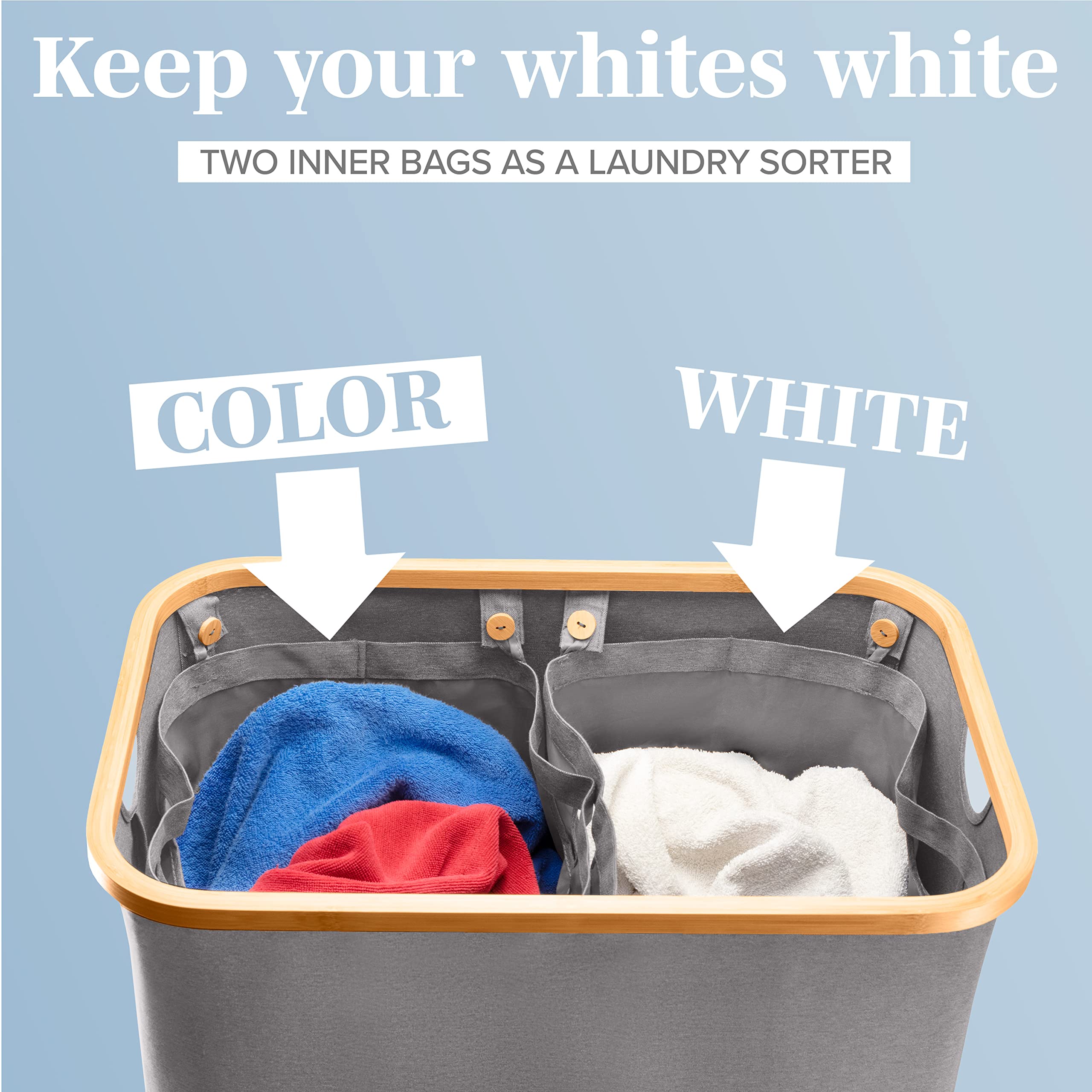Lonbet - gray Double Laundry Hamper with Lid  2 Sections and Removable Bags  Hamper for Laundry 2 compartment to Simplify Laundry Day for Busy Moms  396 gallons (3-5 Loads in a Washing Machine)