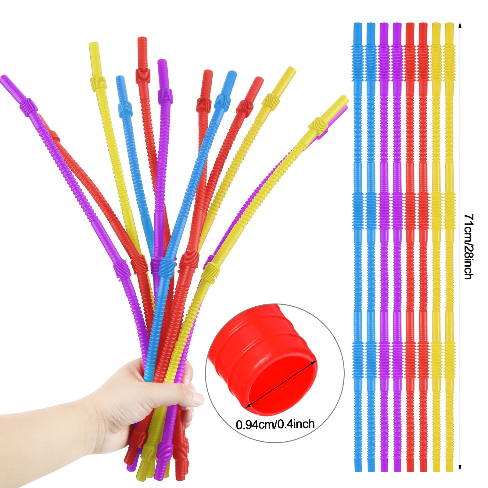 12 Pieces Flexible Drinking Straws Extra Long Plastic Straws for Camping Limited Mobility Situations Dishwasher (Red  Yellow  Blue  Purple  28 Inches)