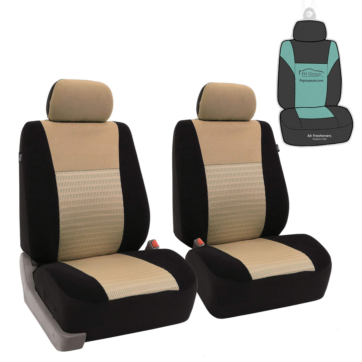 Fh Group Car Seat Covers Trendy Elegance Front Set Seat Covers, Airbag Compatible Beige And Black Car Seat Cover Universal Fit I