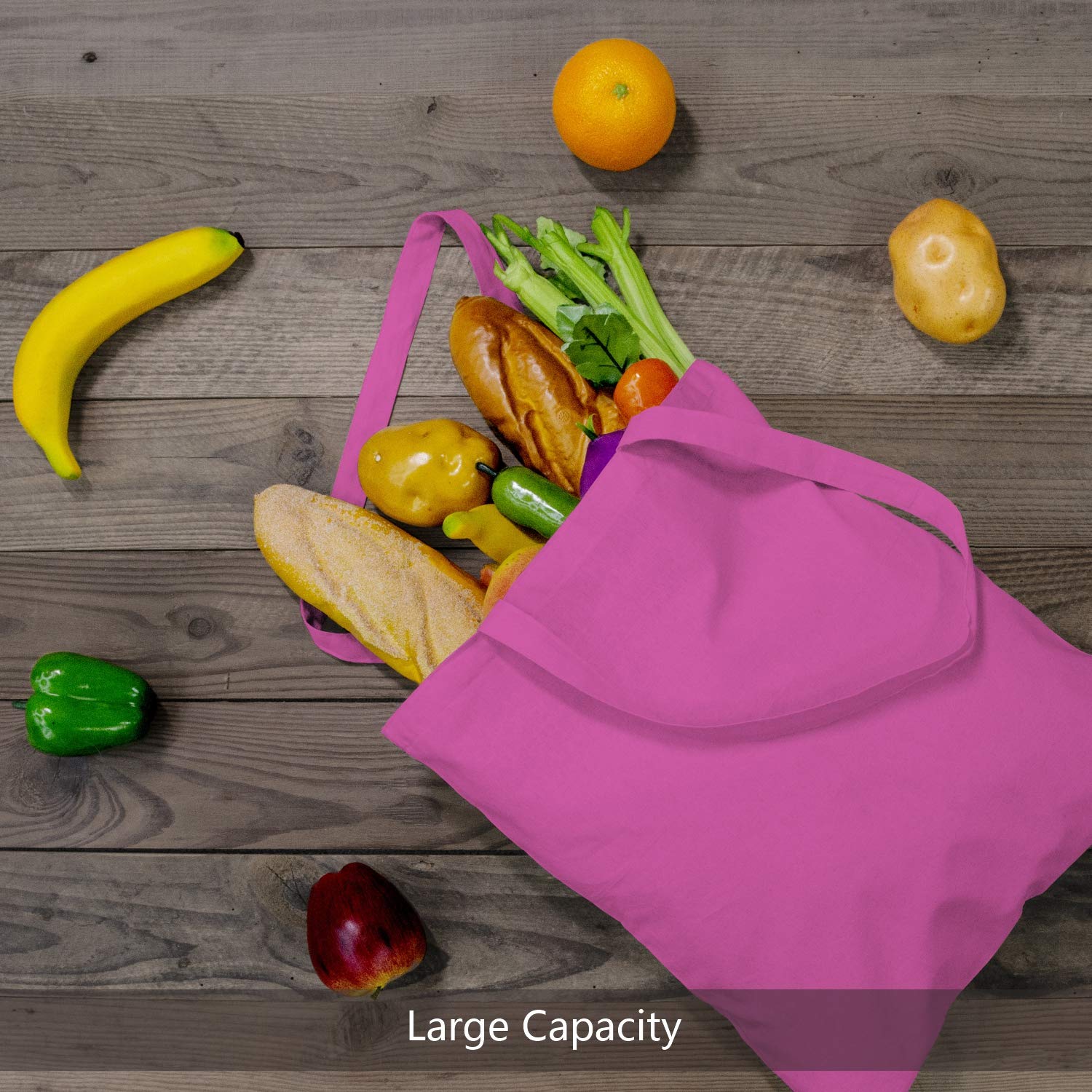 Topdesign 6-Pack Economical 16''X15'' Pink Cotton Tote Bag, Lightweight Medium Reusable Grocery Shopping Cloth Bags, Suitable Fo