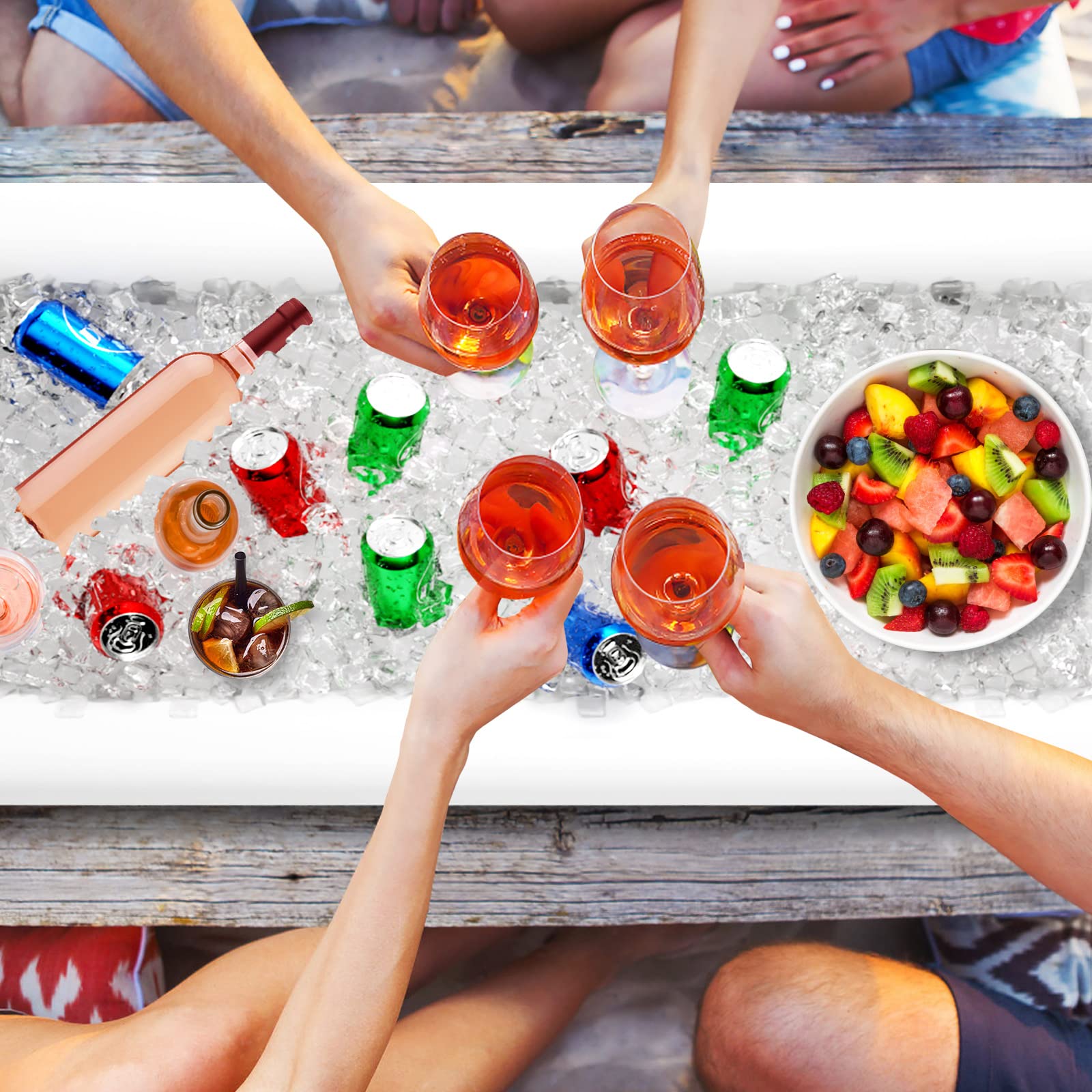 Jasonwell 3 Pcs Inflatable Serving Bars Ice Buffet Salad Serving Trays Food Drink Holder Cooler Containers Indoor Outdoor Bbq Pi