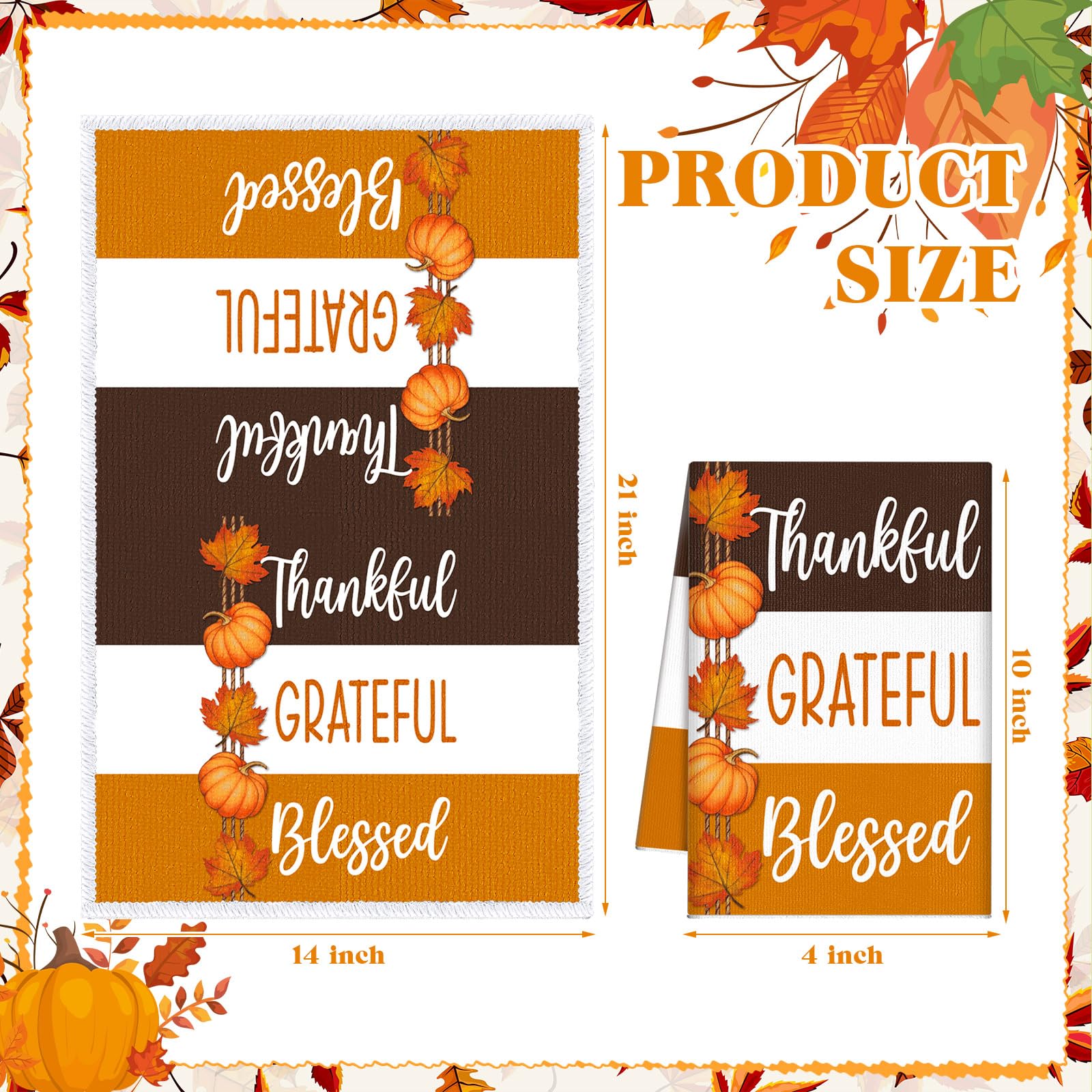 Windkream 6-Piece Fall Thanksgiving Kitchen & Bath Towels - Pumpkin Buffalo Plaid 21.26 x 14.17 Inches Autumn Tea Towels for Kit