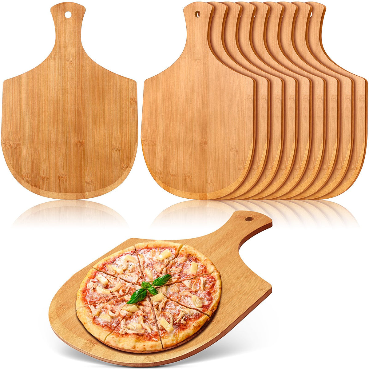 Roshtia 12 Pcs Bamboo Pizza Peel, 17 X 12 Inches Wooden Pizza Peels For Making Pizza Wooden Pizza Paddle With Handle Hanging Piz