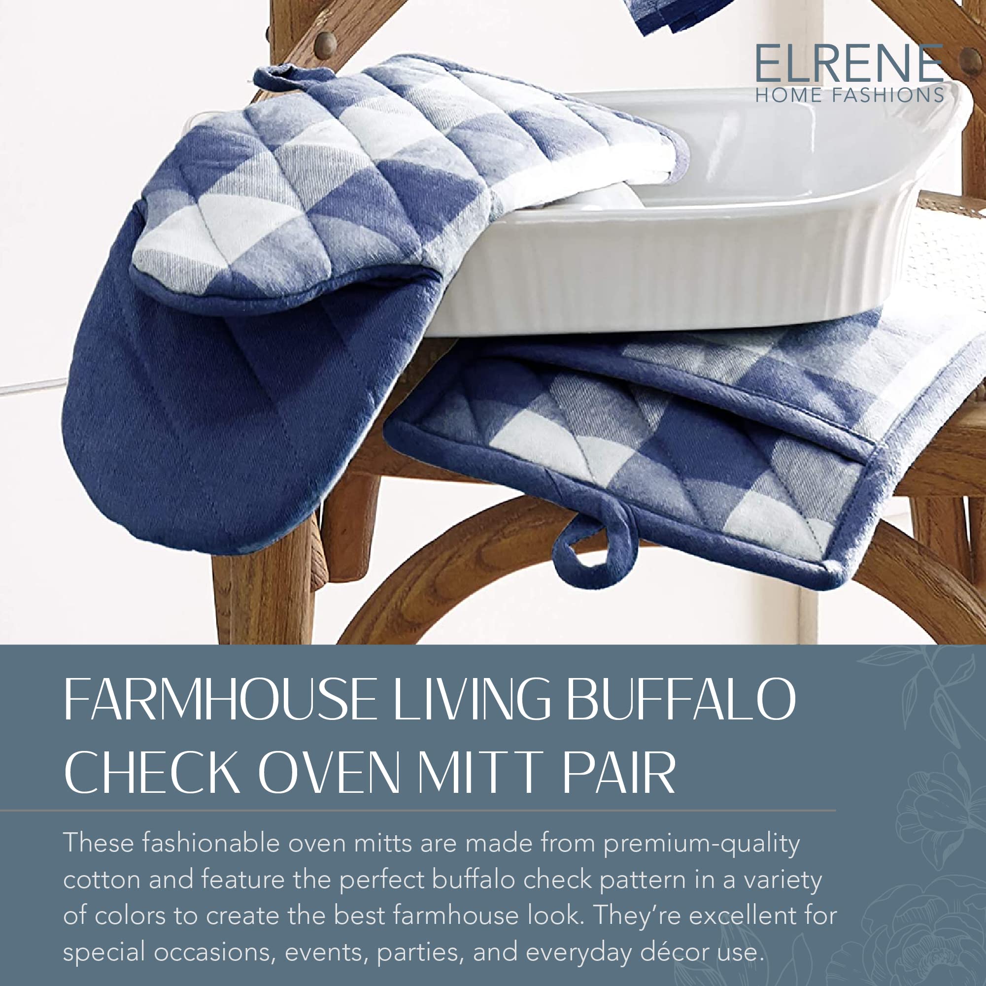 Elrene Home Fashions Farmhouse Living Buffalo-Check Oven Mitt Set, Rustic Kitchen Accessories And Essentials, Set Of 2, 13'' X 6
