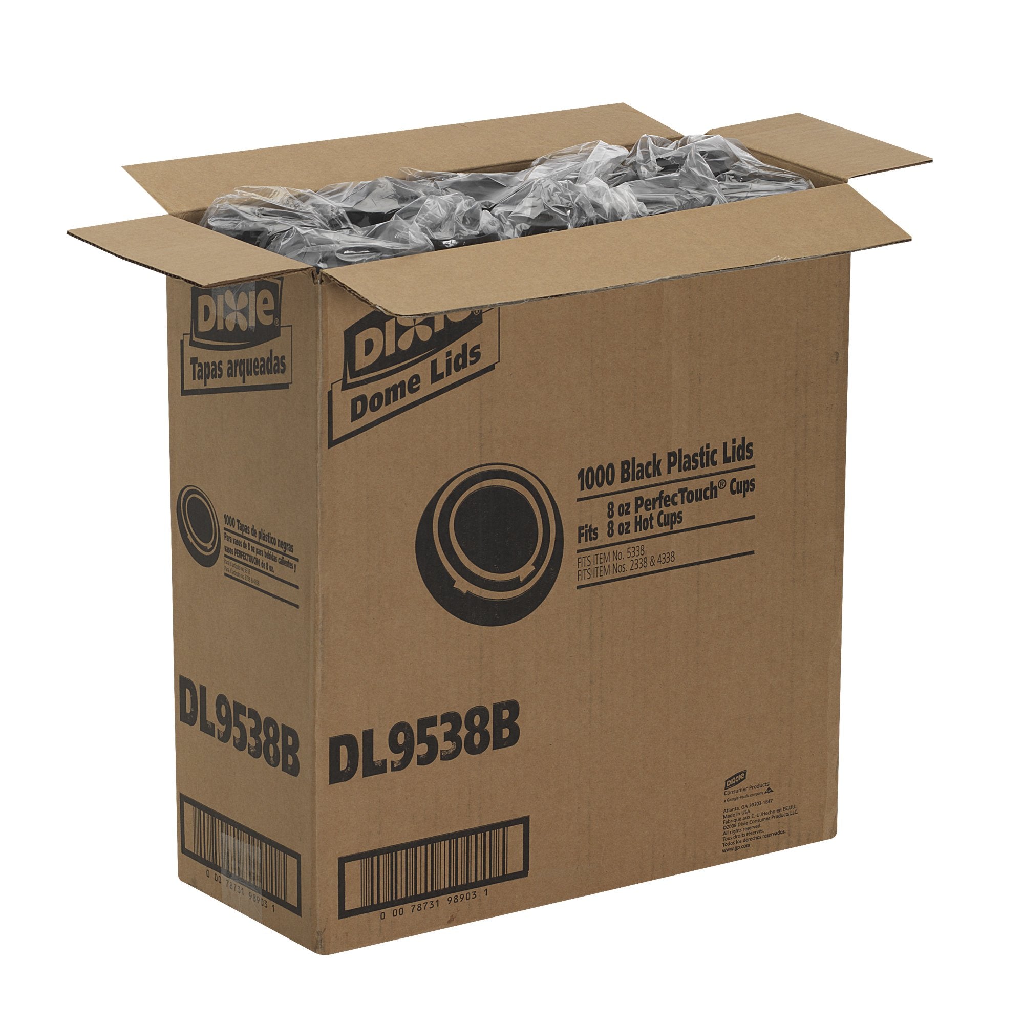 Georgia-Pacific Dixie 8 Oz. Dome Hot Coffee Cup Lids By Pro , Black, Dl9538B, 1,000 Count (100 Lids Per Sleeve, 10 Sleeves Per C