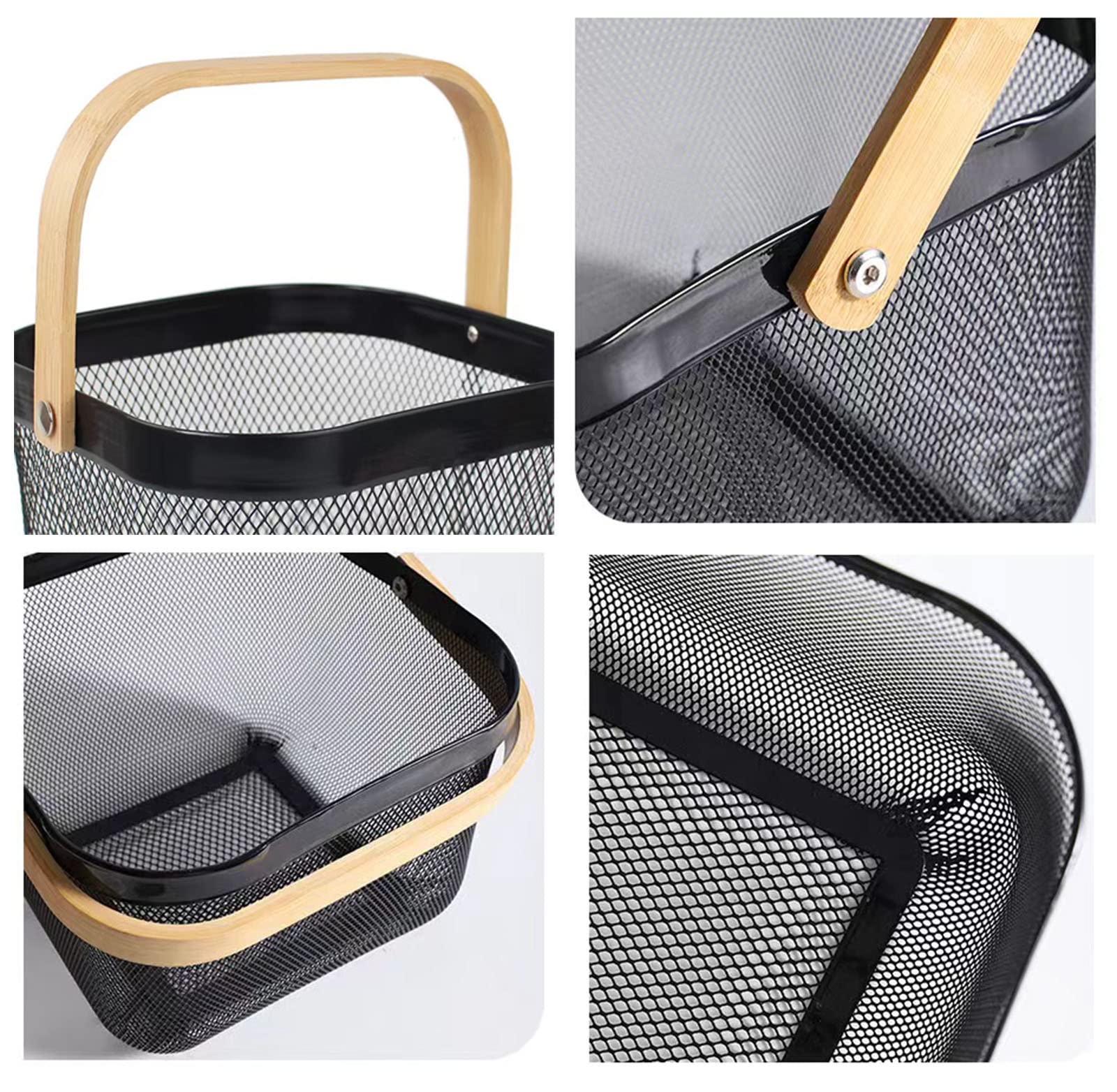 Ajioda 2 Pack Metal Mesh Steel Basket, Storage Organizer Basket Multi-Function Hanging Kitchen Baskets Fruit Basket Bin With Woo