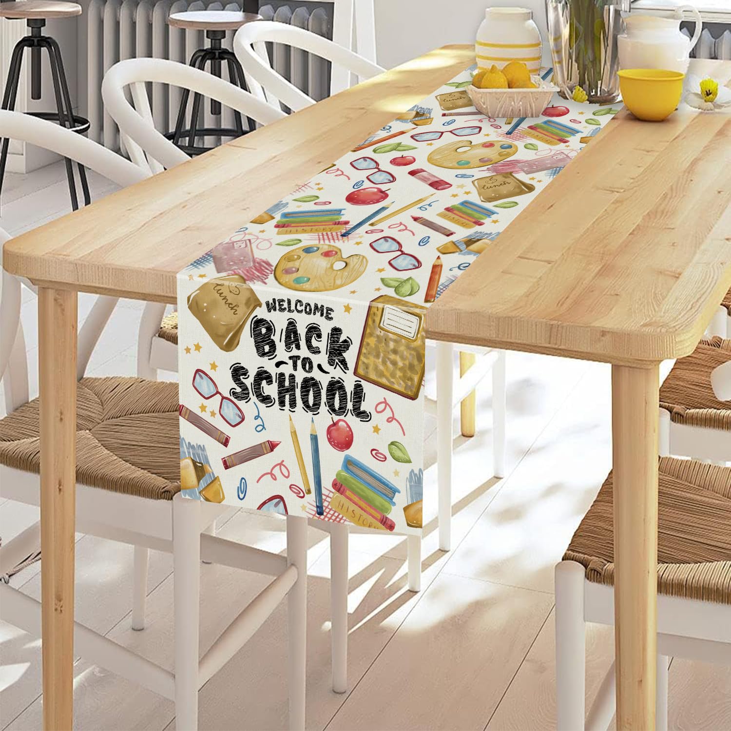 Welcome Back To School Table Runner Books Pencil Glasses Students First Day Of School Classroom Kitchen Dining Table Room Decora