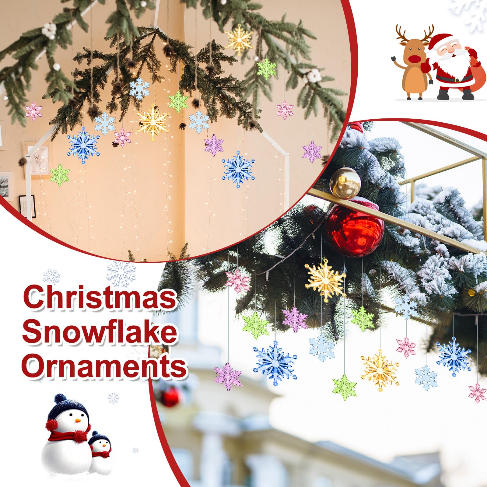 Dilunave 40 Pieces Pastel Christmas Snowflake Ornaments Acrylic Christmas Tree Decorations Crystal Snowflakes Translucent Winter