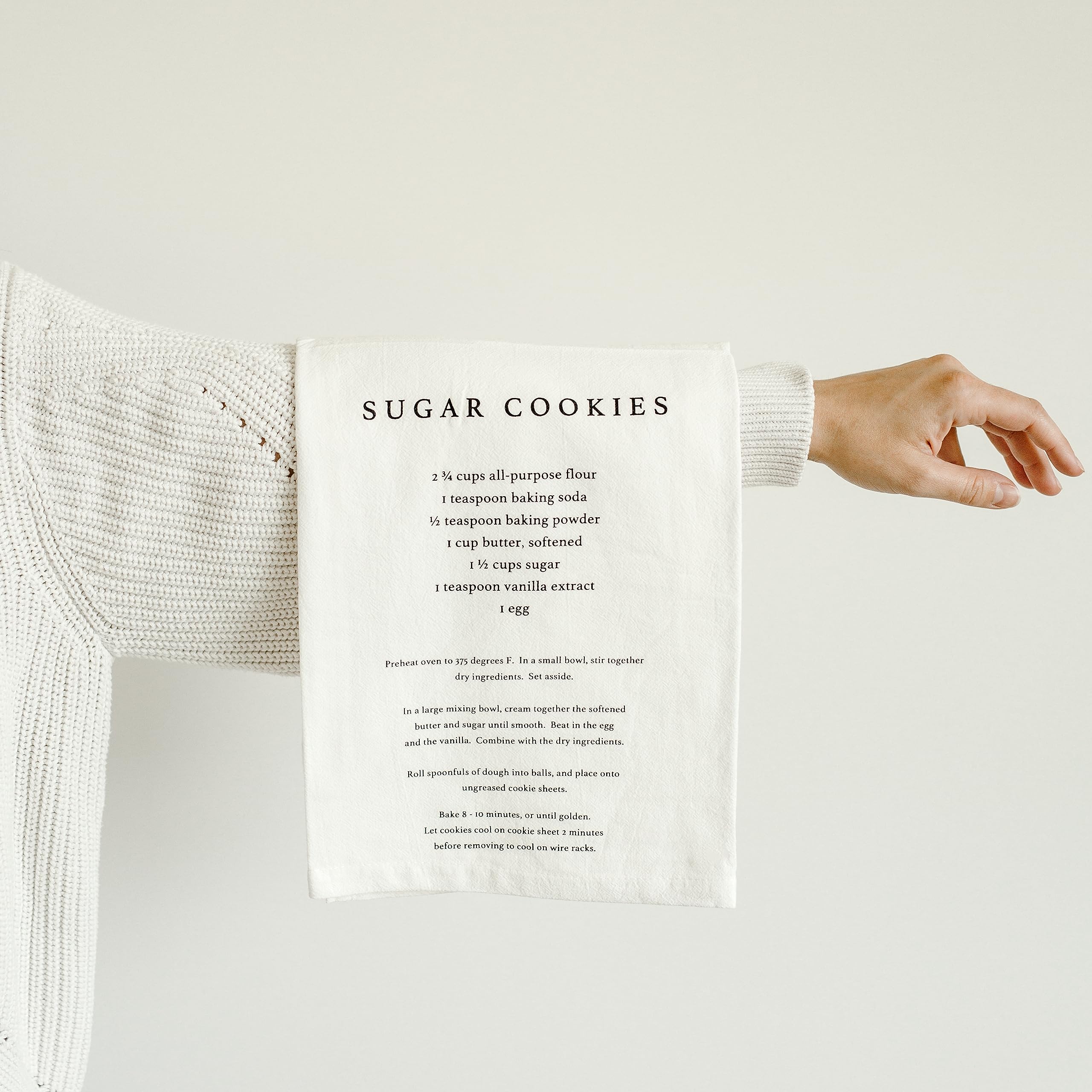 Sweet Water Decor Sugar Cookies Tea Towel | 100% Cotton | Large Size 28 X 25 Inches | Cream With Black Text | Bathroom, Kitchen,