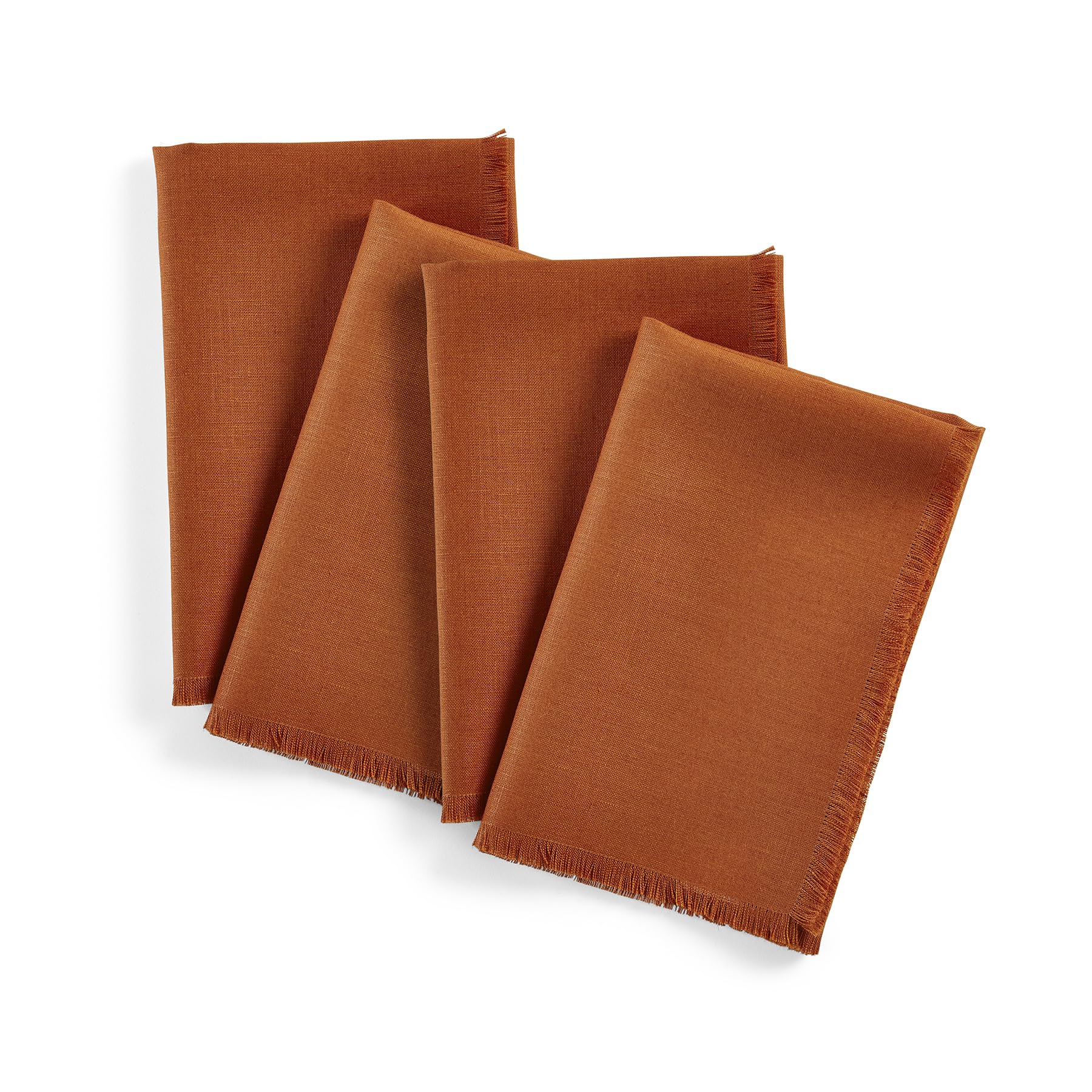 Solino Home Fringe Linen Dinner Napkins 20 X 20 Inch - 100% Pure Linen Cinnamon Cloth Napkins Set Of 4 - Handcrafted And Machine