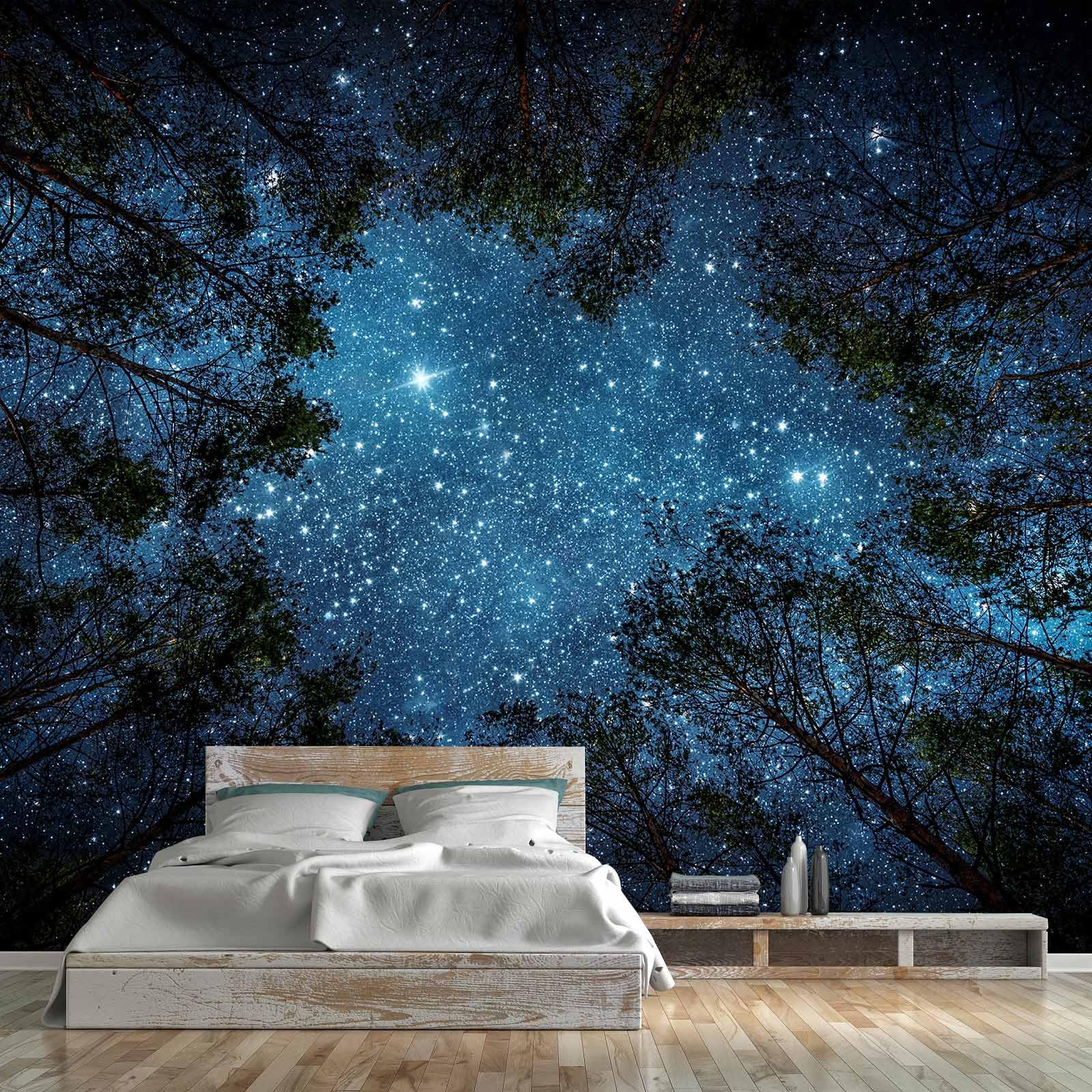 WFBHUA-Forest Starry Wallpaper Mural Night Galaxy Tree Sky Wallpaper for Living Room Bedroom Ceiling(Not Peel and Stick)