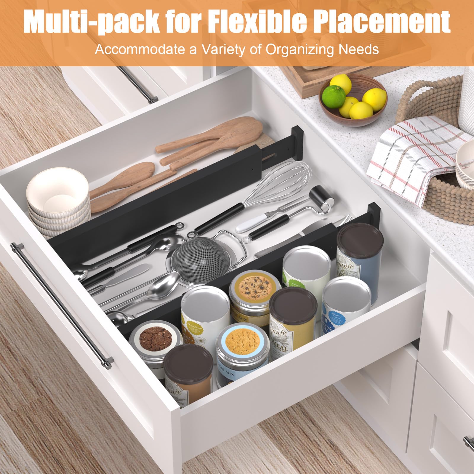 Ryqtop Bamboo Drawer Dividers,17-22'' Adjustable Kitchen Drawer Organizer for Clothes,6 Pack Expandable Drawer Organization Sepa