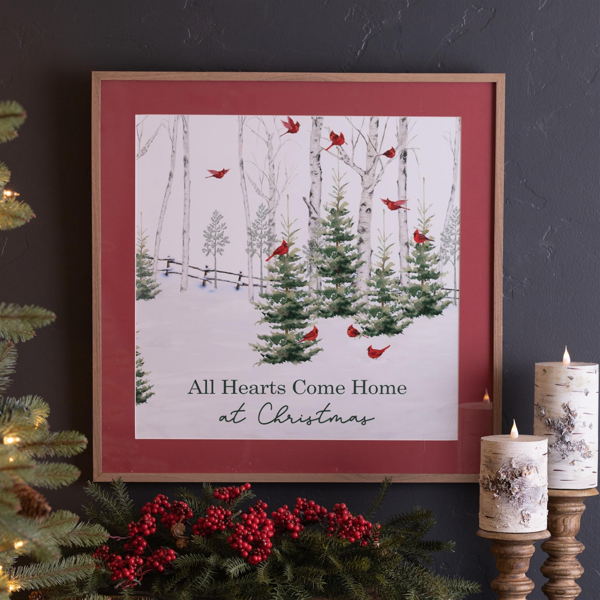 All Hearts Come Home At Christmas Cardinal Framed Wall Art - 23.5'' X 23.5''