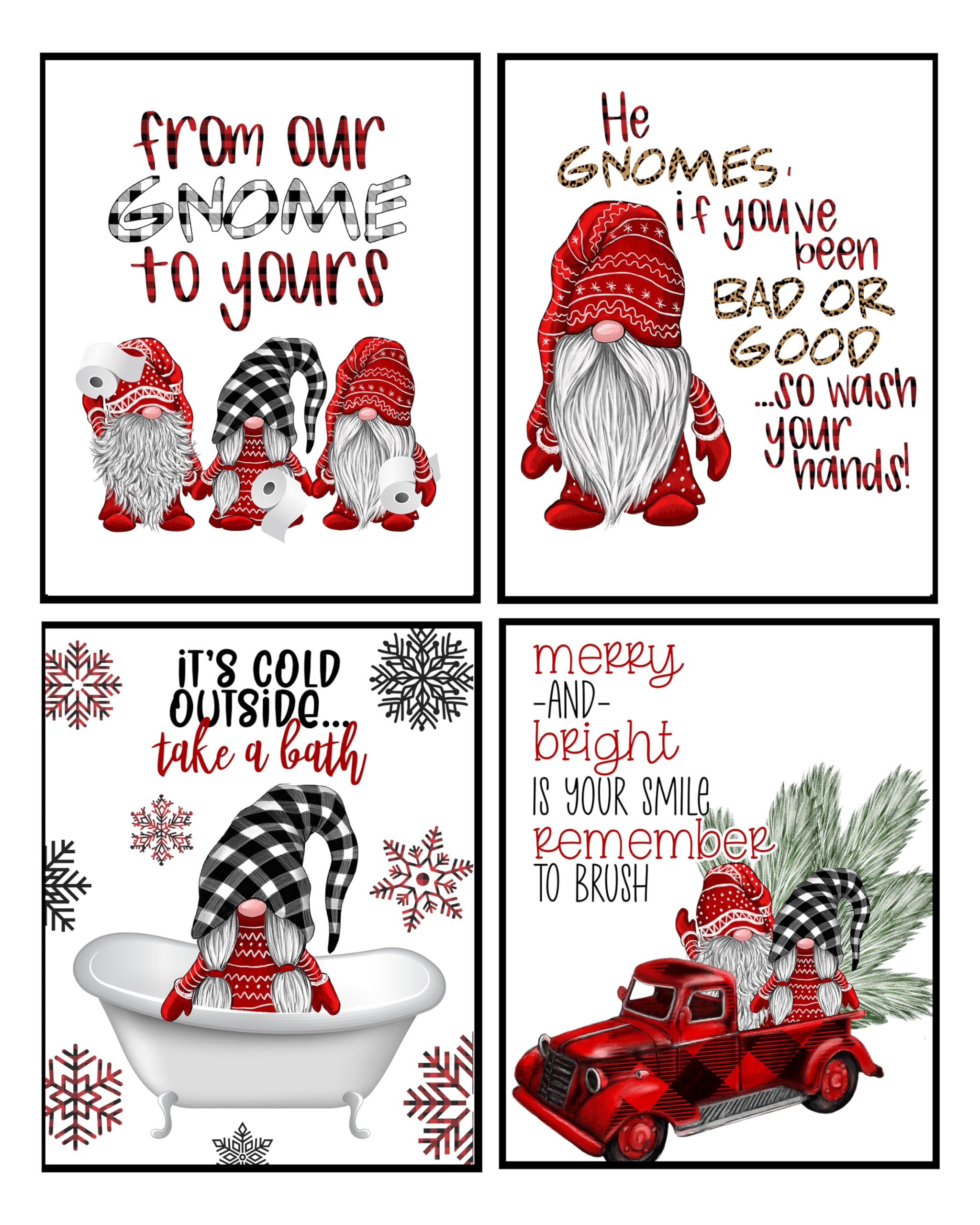 Gnome Buffalo Plaid Bathroom Bath Christmas Art Print Wall Decor Decoration Red Black Picture Hanging Poster