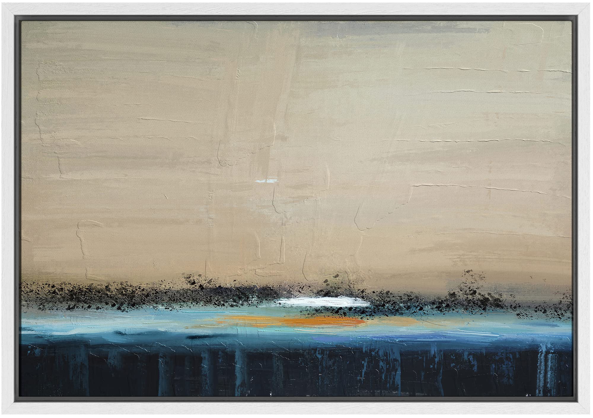 Signwin Framed Canvas Print Wall Art Grunge Tan Gold Blue Color Field Landscape Abstract Shapes Illustrations Modern Art Decorat